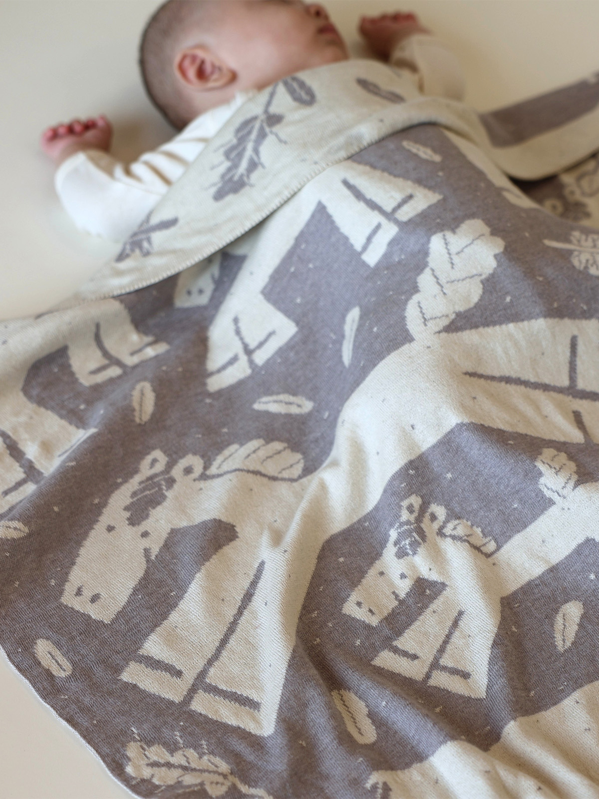 出産お祝い/午年(うま)ニットアフガン/ブラウン