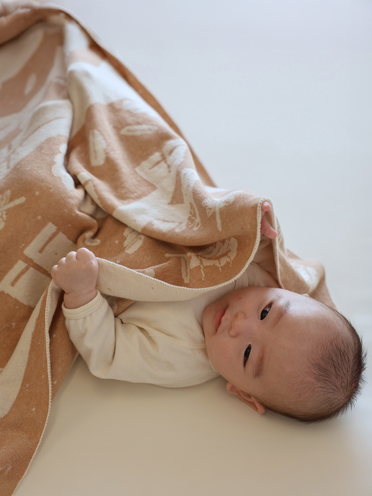 出産お祝い/午年(うま)ニットアフガン/グレー