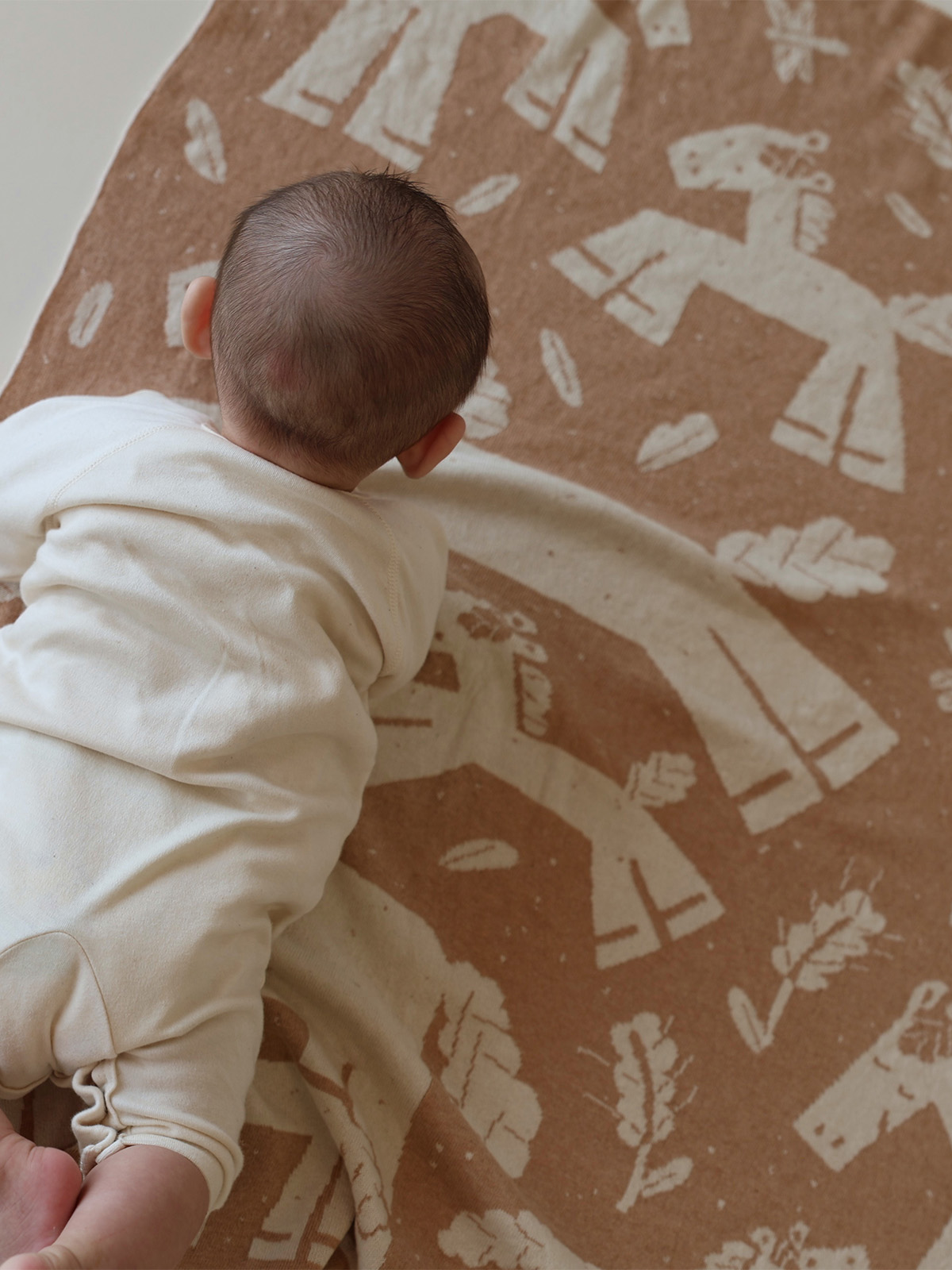 出産お祝い/午年(うま)ニットアフガン/グレー