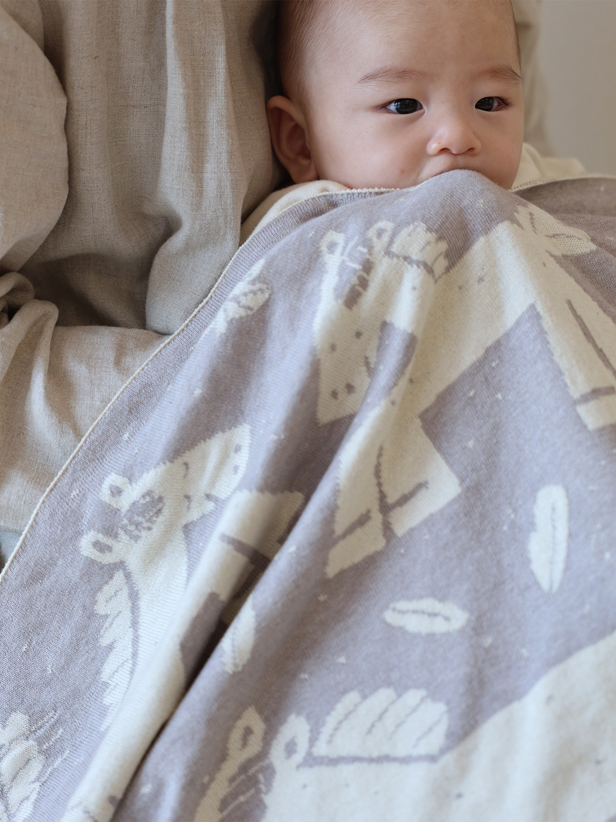 出産お祝い/午年(うま)ニットアフガン/グレー