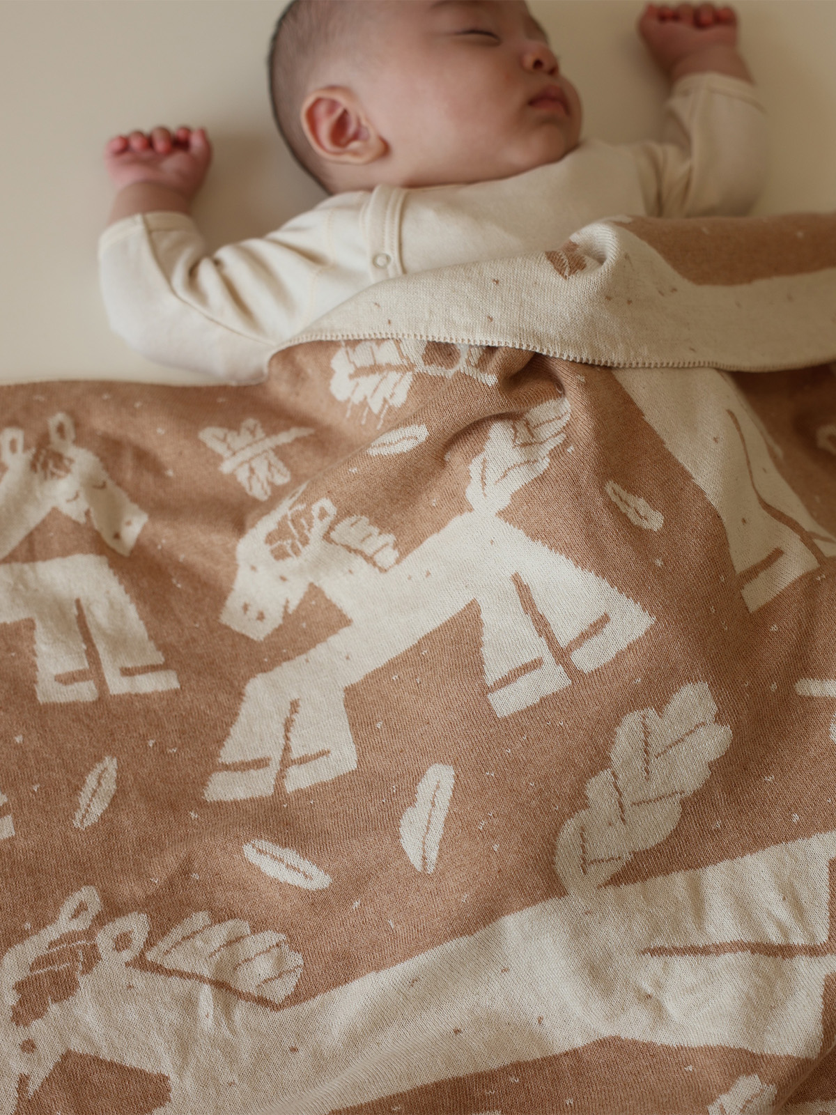 出産お祝い/午年(うま)ニットアフガン/グレー