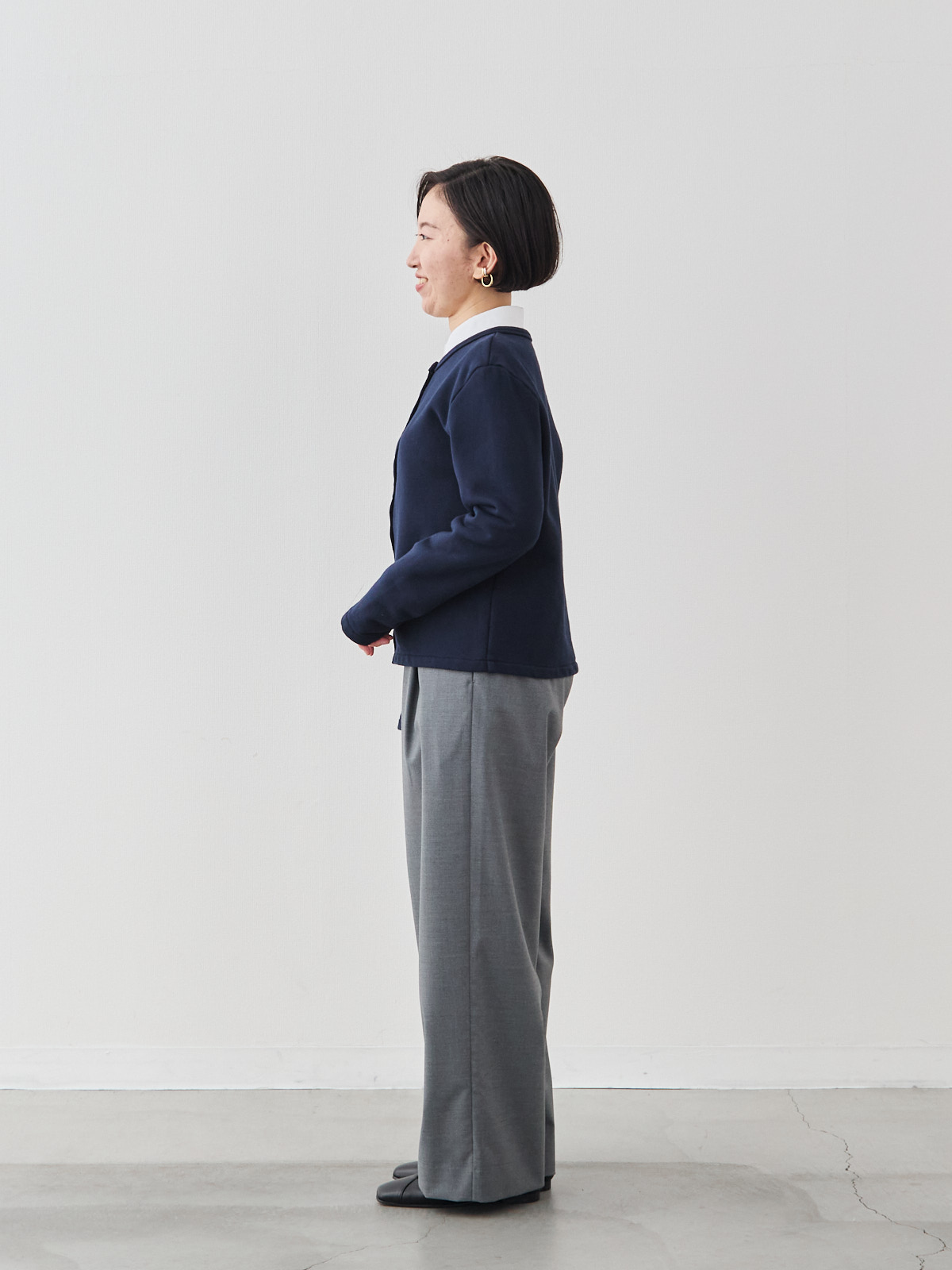 シンプルシック・フレンチテリーカーディガン/ダークネイビー モデル 150cm サイズ 36