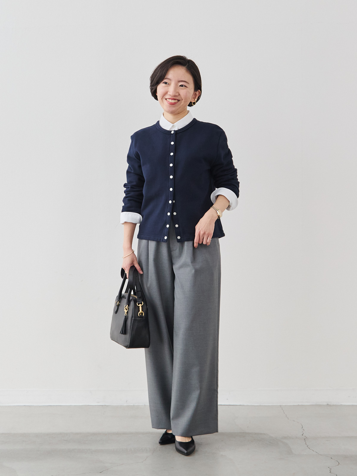 シンプルシック・フレンチテリーカーディガン/ダークネイビー モデル 150cm サイズ 36