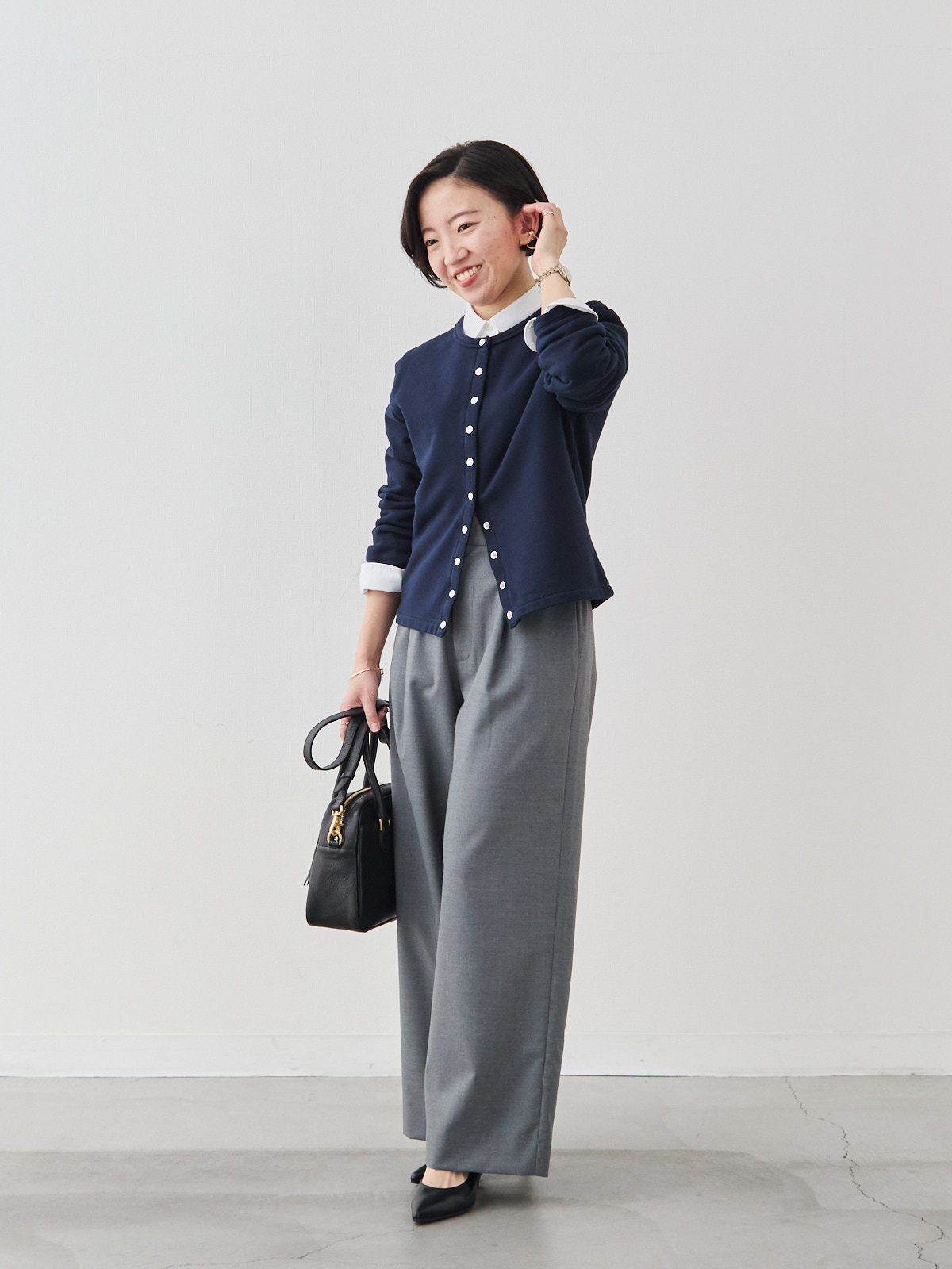 シンプルシック・フレンチテリーカーディガン/ダークネイビー モデル 150cm サイズ 36