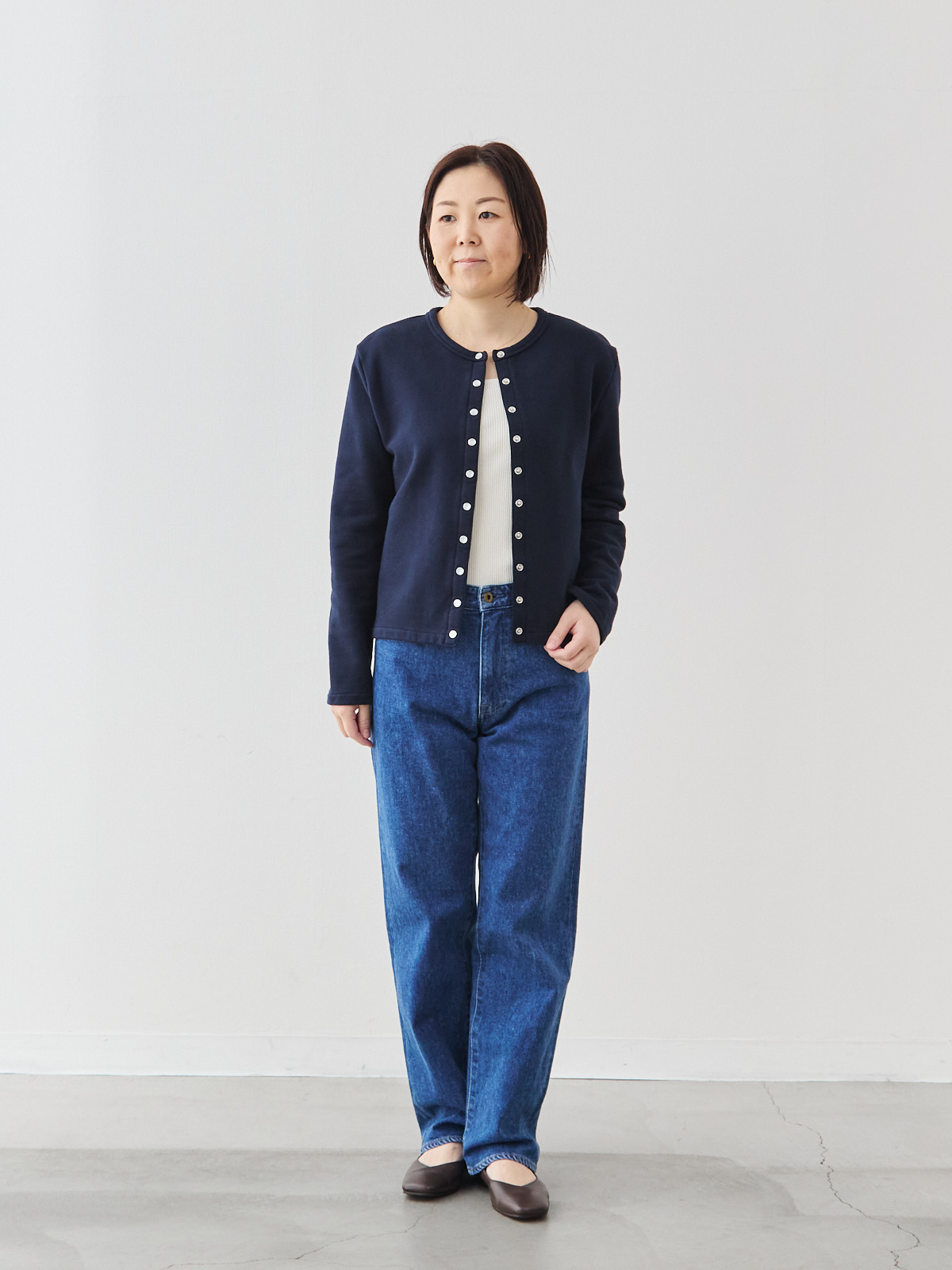シンプルシック・フレンチテリーカーディガン/ダークネイビー モデル 156cm サイズ 36