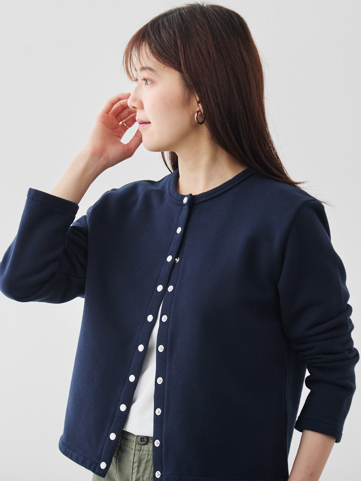 シンプルシック・フレンチテリーカーディガン/ダークネイビー