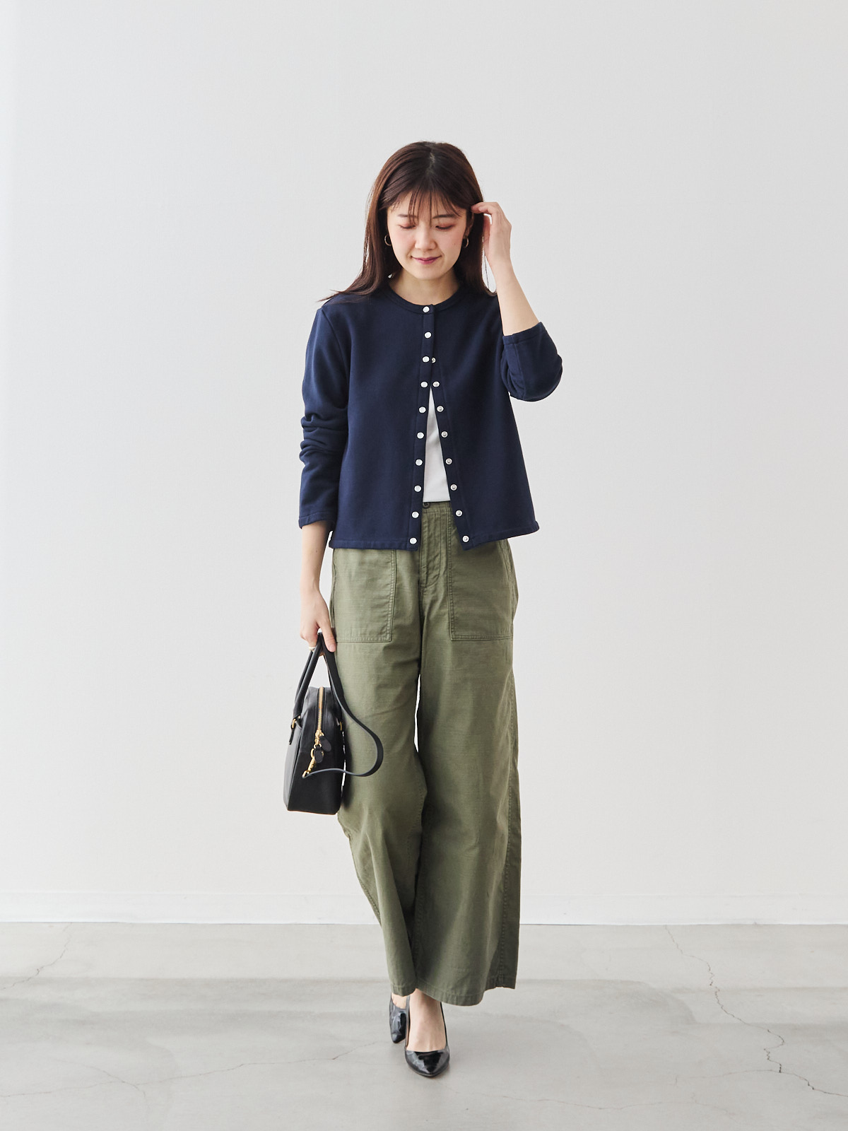 シンプルシック・フレンチテリーカーディガン/ダークネイビー モデル 171cm サイズ 38