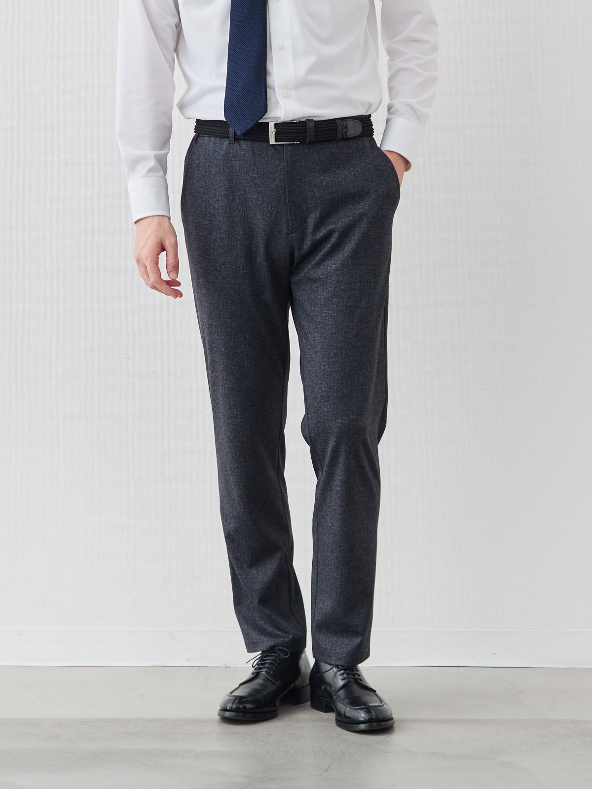 オメガジャージー 3シーズン 超伸縮メランジ調パンツ/イージーケア/杢調ネイビー