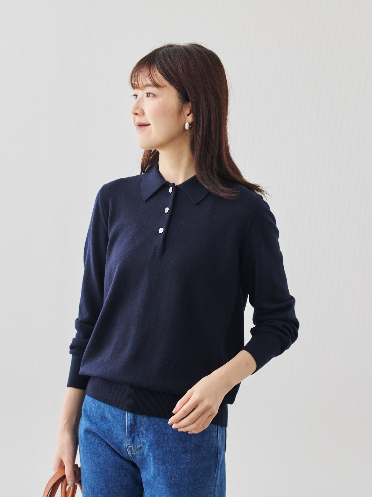 スムースタッチ・メリノウールポロニット/ウォッシャブル/ネイビー
