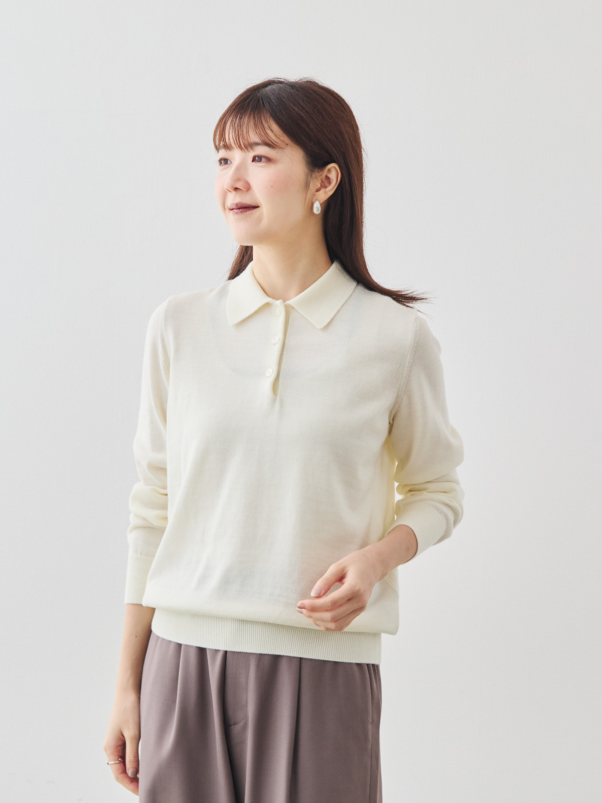 スムースタッチ・メリノウールポロニット/ウォッシャブル/オフホワイト