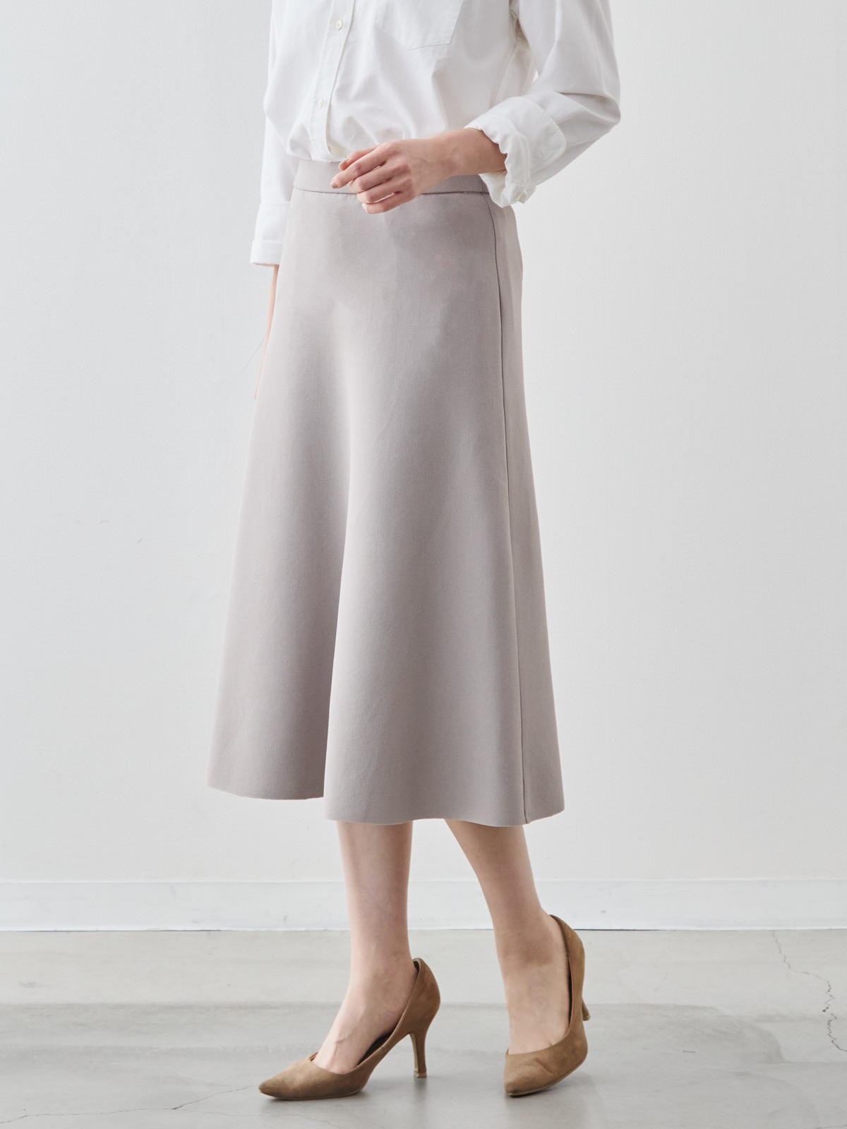 ミラノリブフレアスカート/トープ(グレージュ)