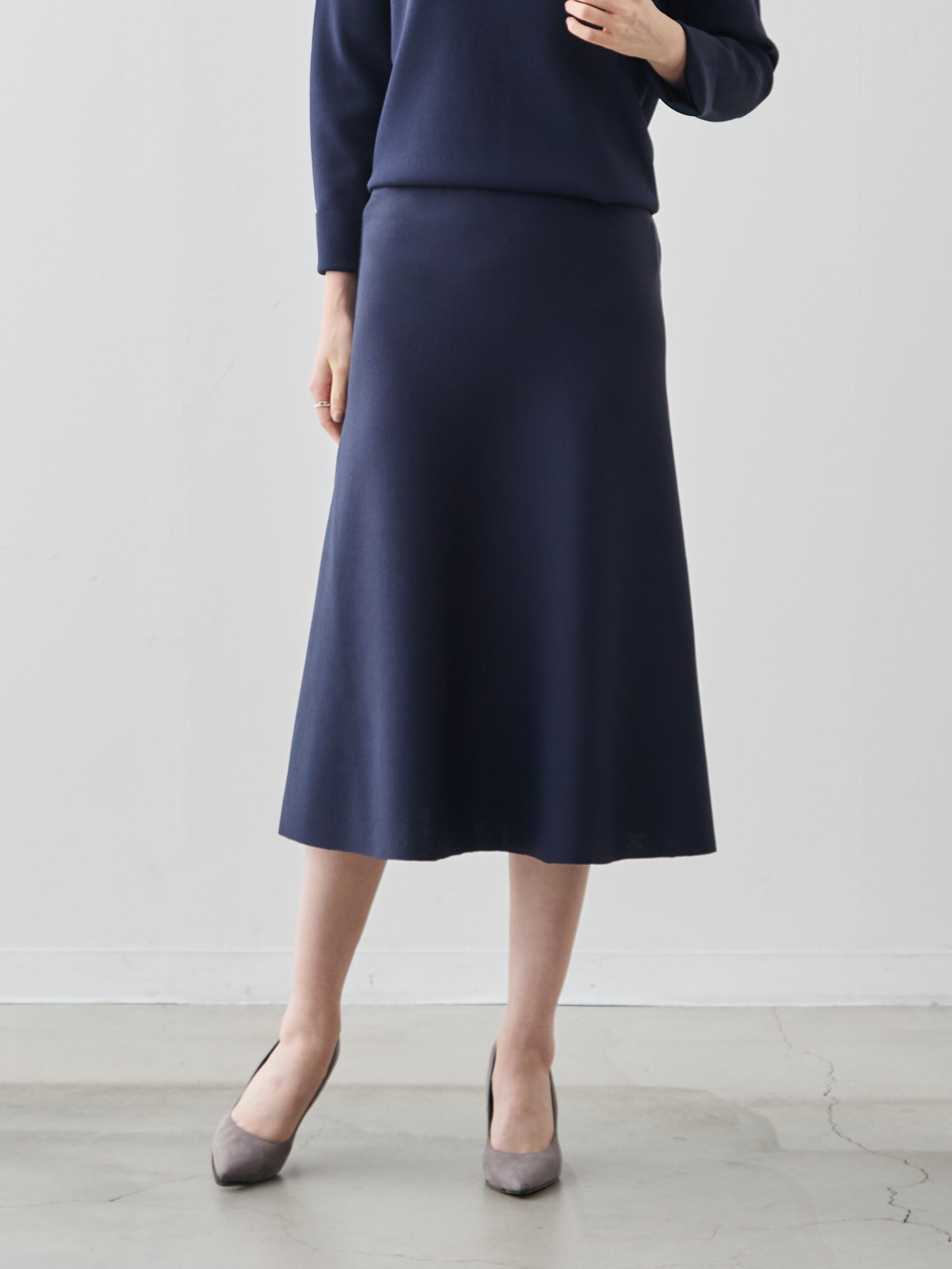 ミラノリブフレアスカート/ネイビー