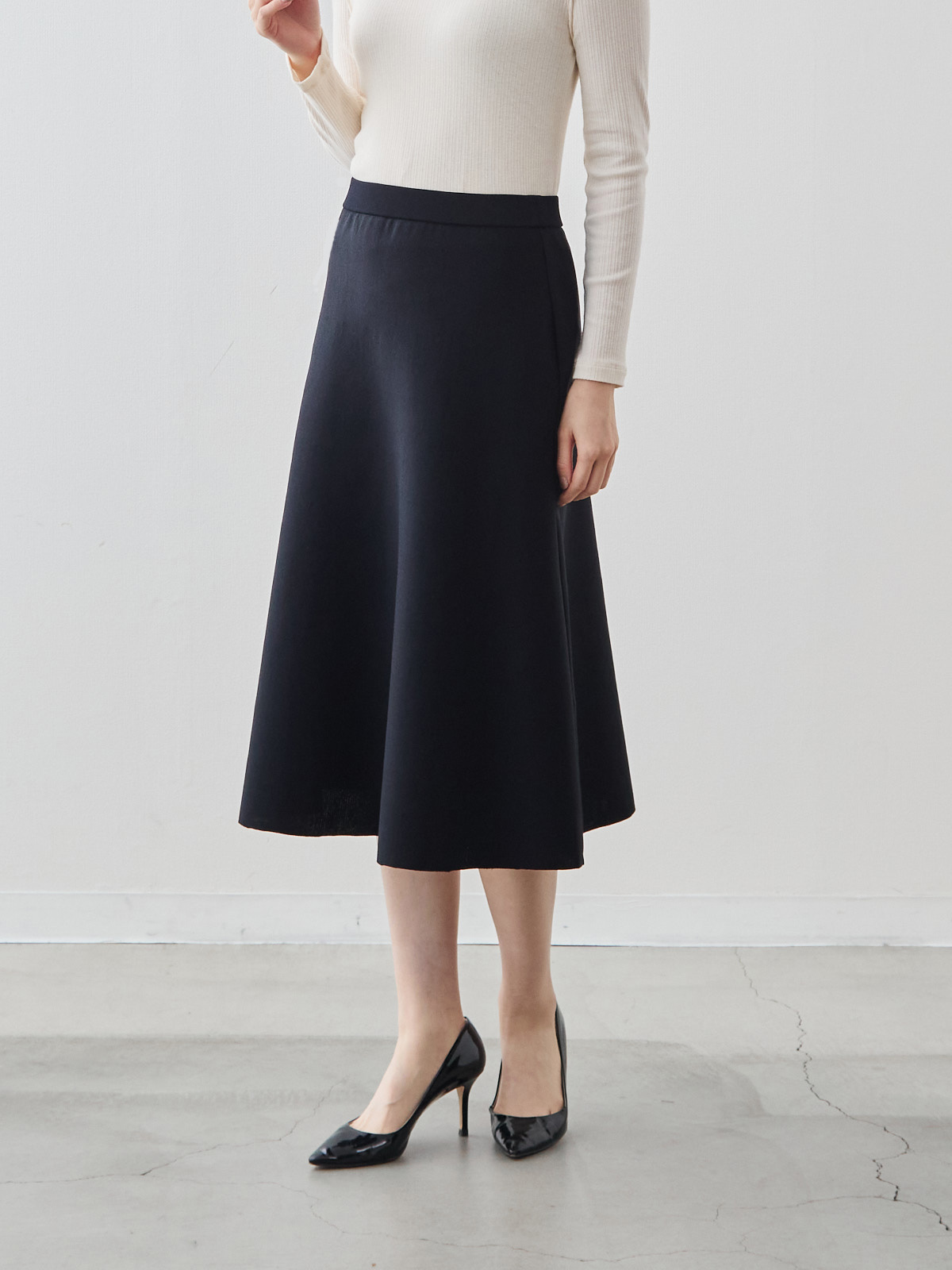 ミラノリブフレアスカート/ブラック