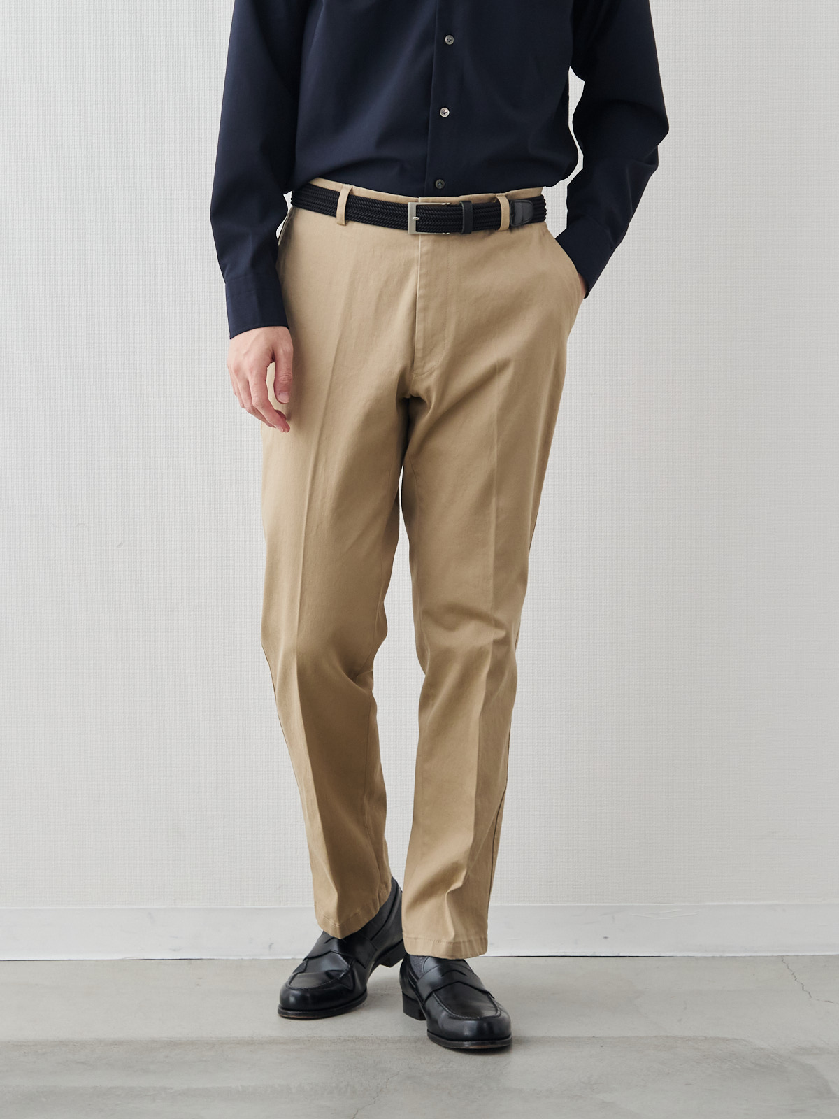 ドレスライクチノ 高密度コットンストレッチパンツ/ベージュ