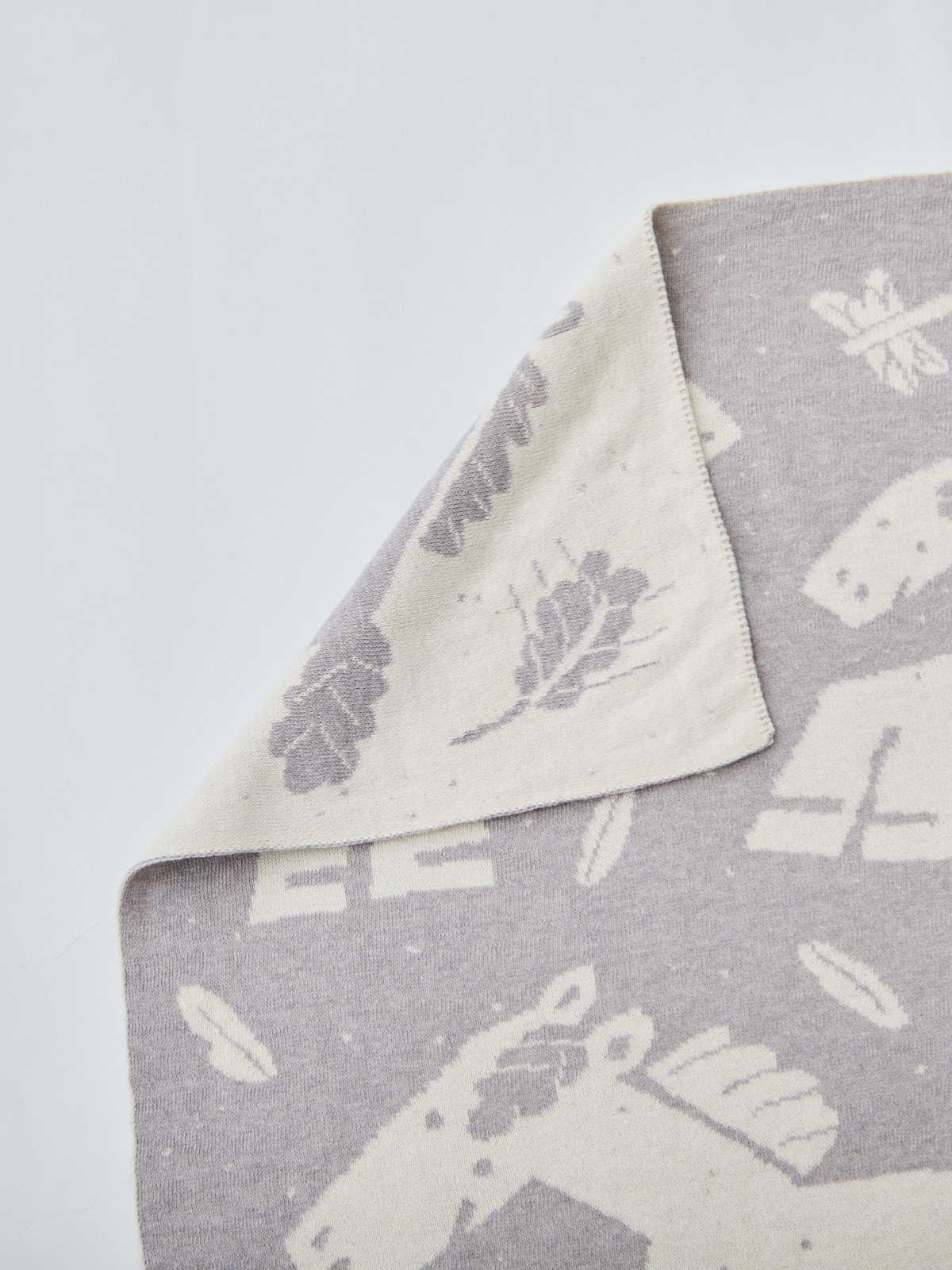 出産お祝い/午年(うま)ニットアフガン/グレー