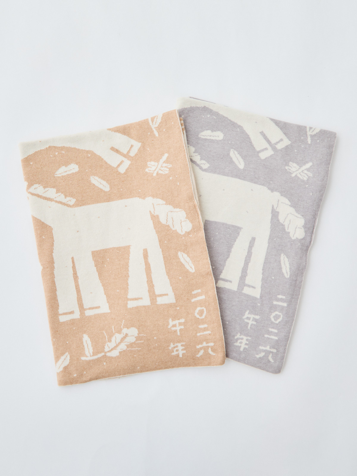 出産お祝い/午年(うま)ニットアフガン/グレー