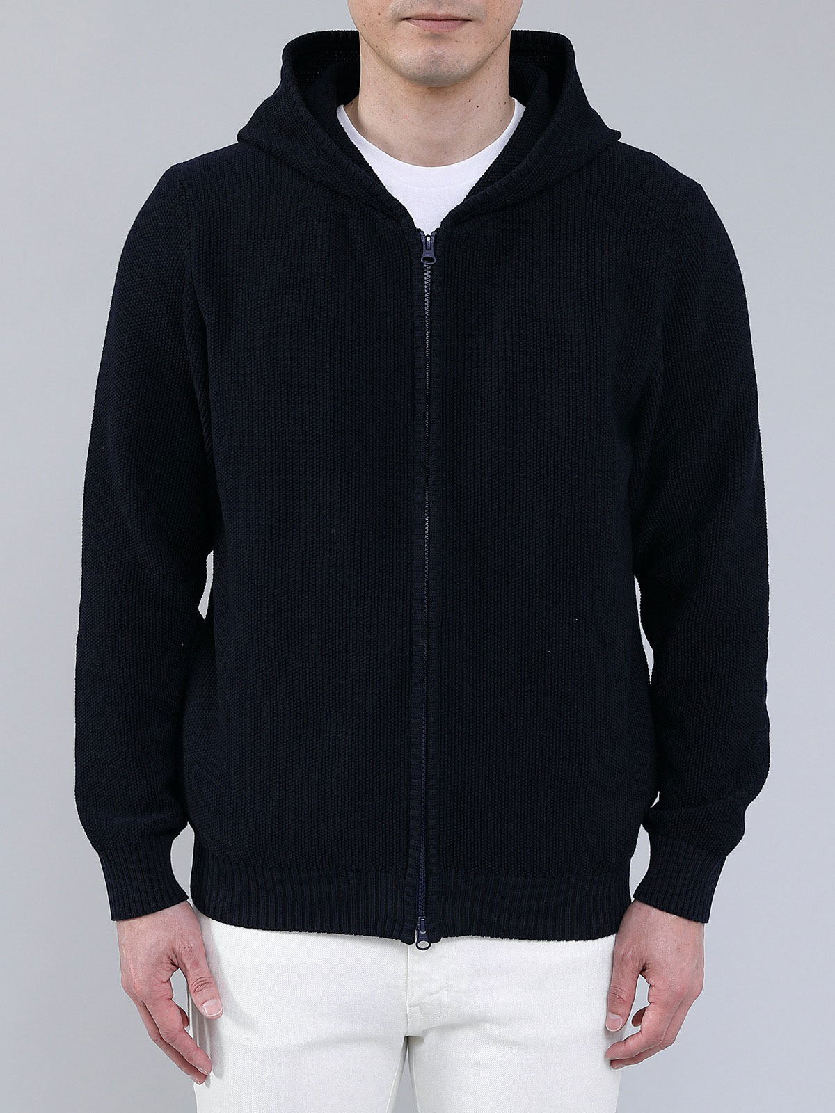 ジャケット代わりの多機能ニットパーカー ネイビー Factelier ファクトリエ