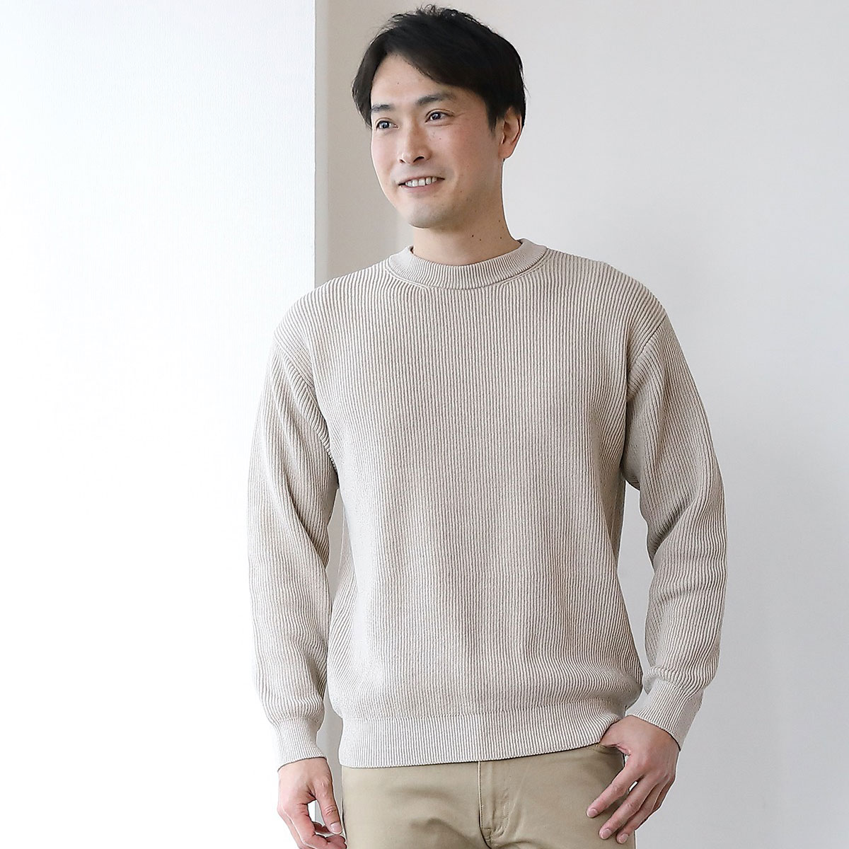 ドライコットンのプルオーバーニット グレージュ Factelier ファクトリエ
