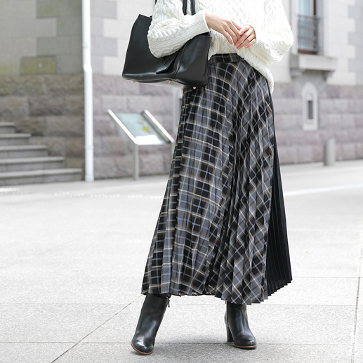 デザインパターンプリーツスカート グレー Factelier ファクトリエ