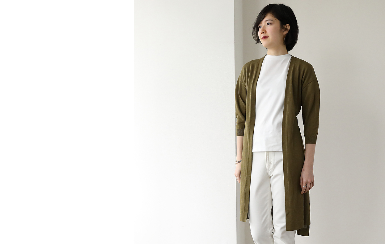 洗えるハイゲージロングカーディガン カーキ Factelier ファクトリエ