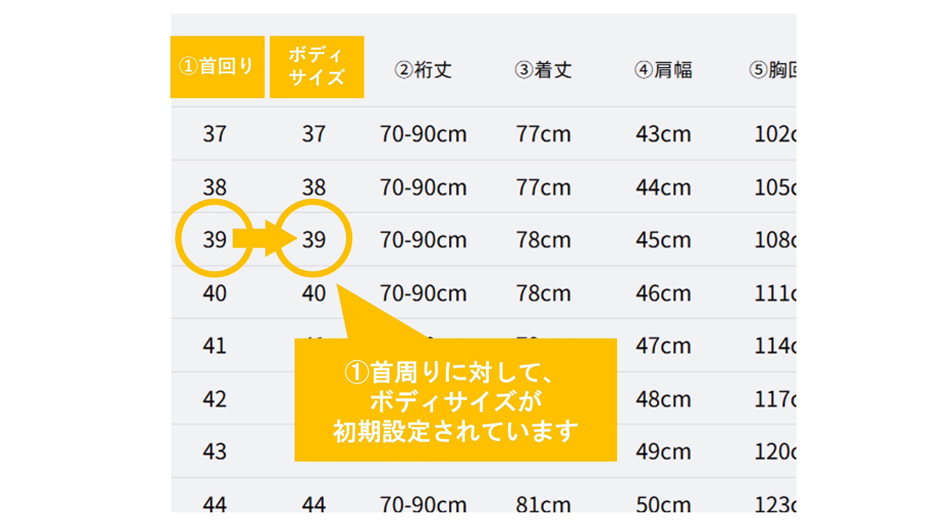 HITOYOSHI オーダーシャツ サイズ表・補正について | Factelier