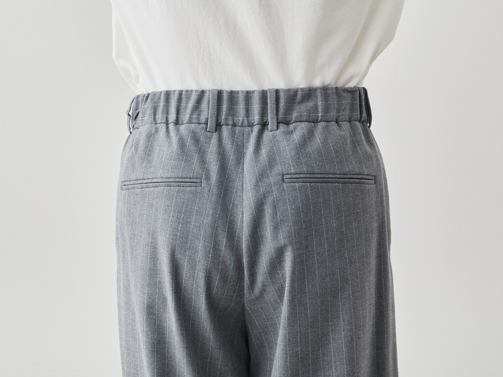 上質イージースラックス/ストライプ/ウォッシャブル/グレー