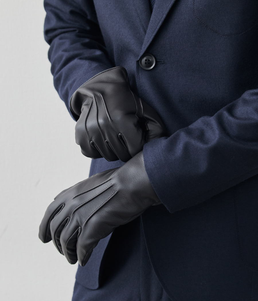 ラム革×カシミヤ 超軽量レザーグローブ/スマホ対応/ブラウン