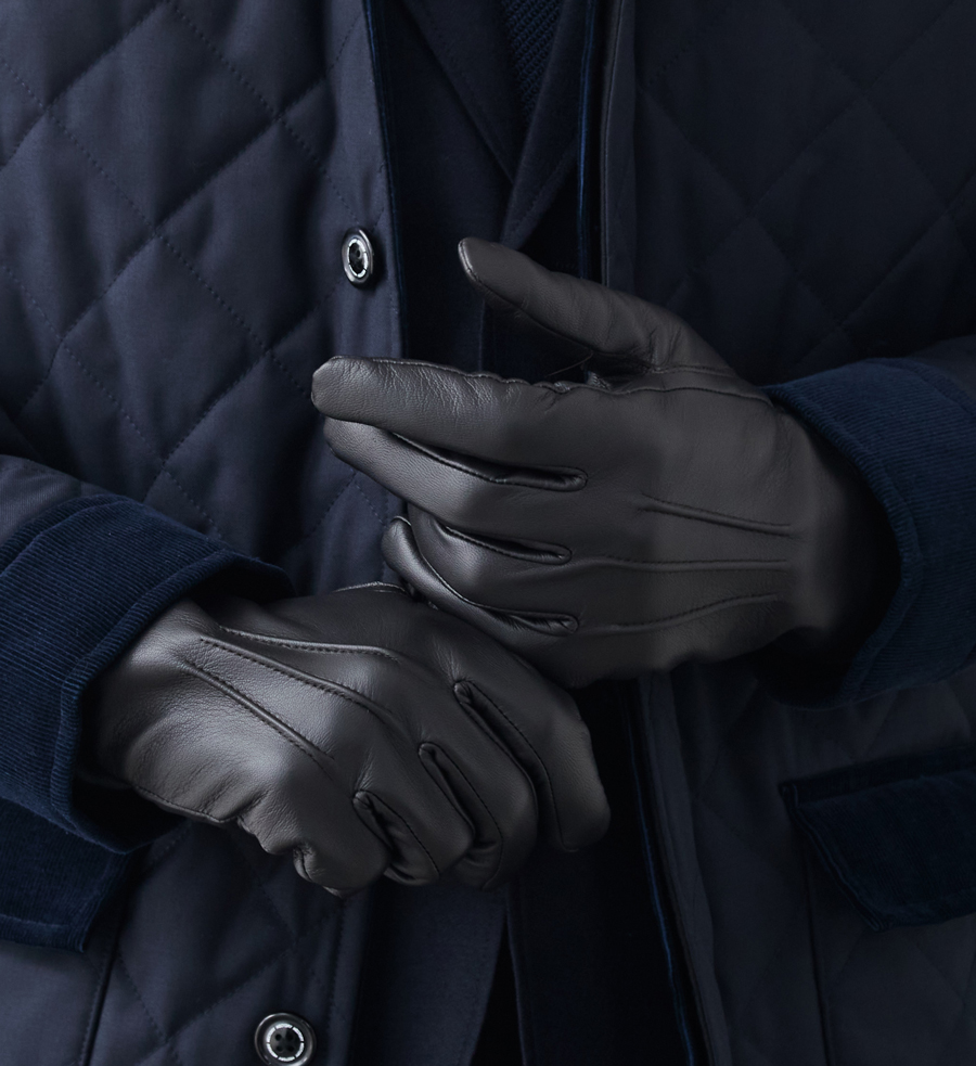 ラム革×カシミヤ 超軽量レザーグローブ/スマホ対応/ブラウン