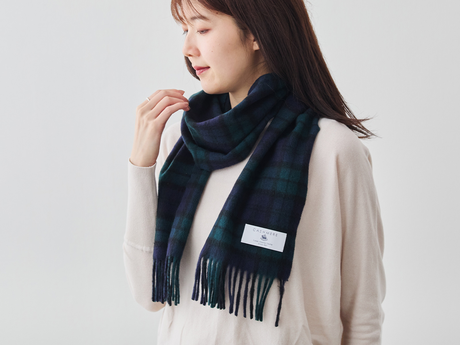カシミヤ100%・Airyチェックマフラー/ブラックウォッチ | Factelier