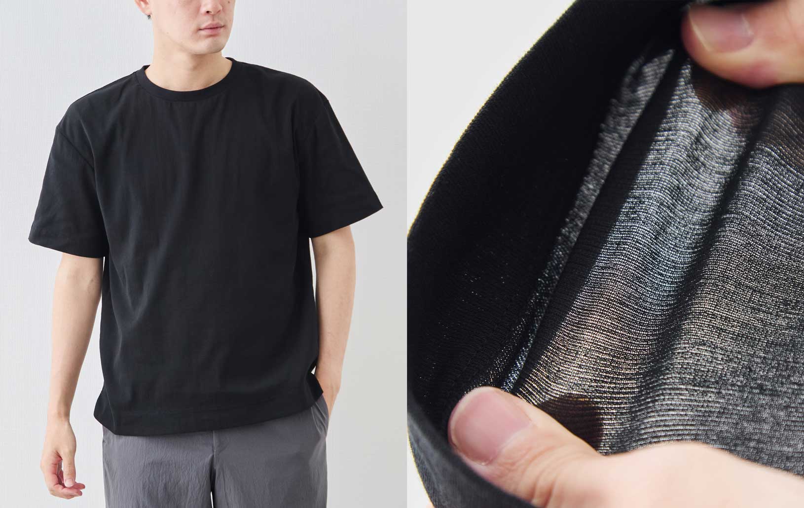 涼、まとう” 高島ちぢみ Tシャツ/ブラック | Factelier (ファクトリエ)