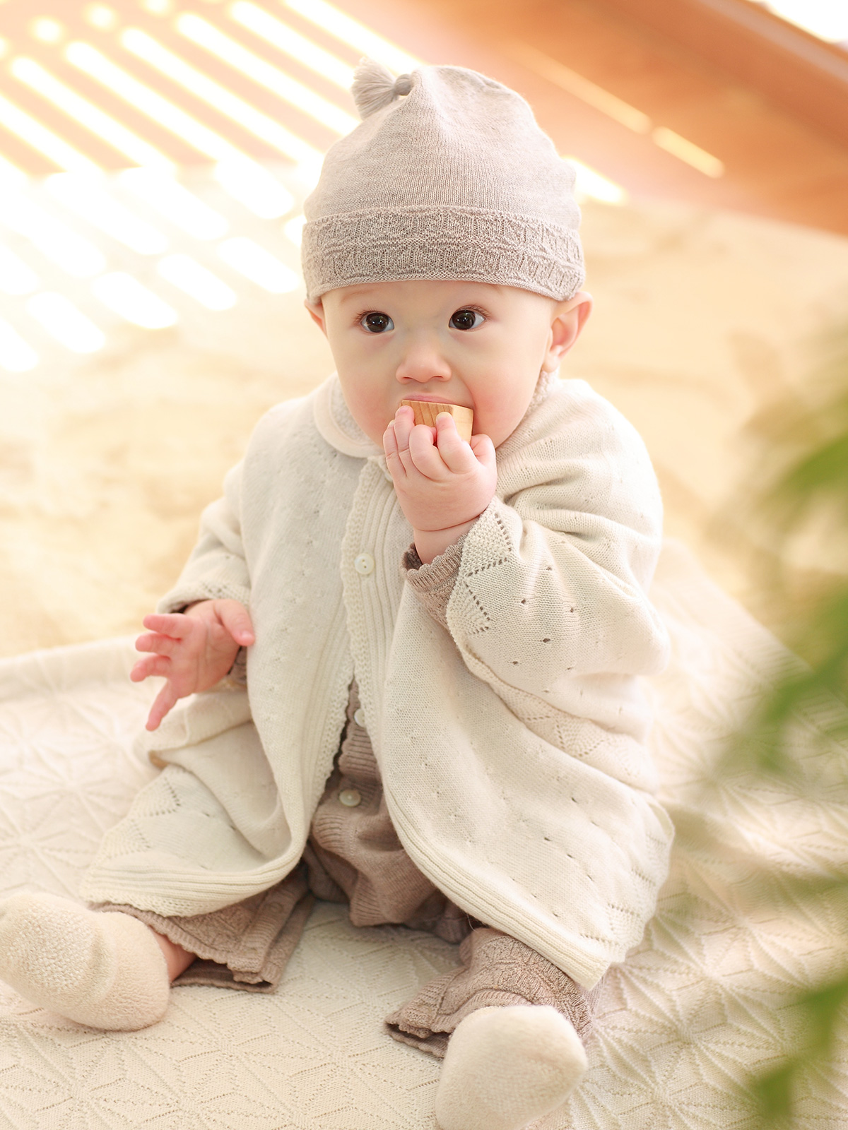 麻の葉柄帽子/カシミヤ × シルク × コットン/ブラウン