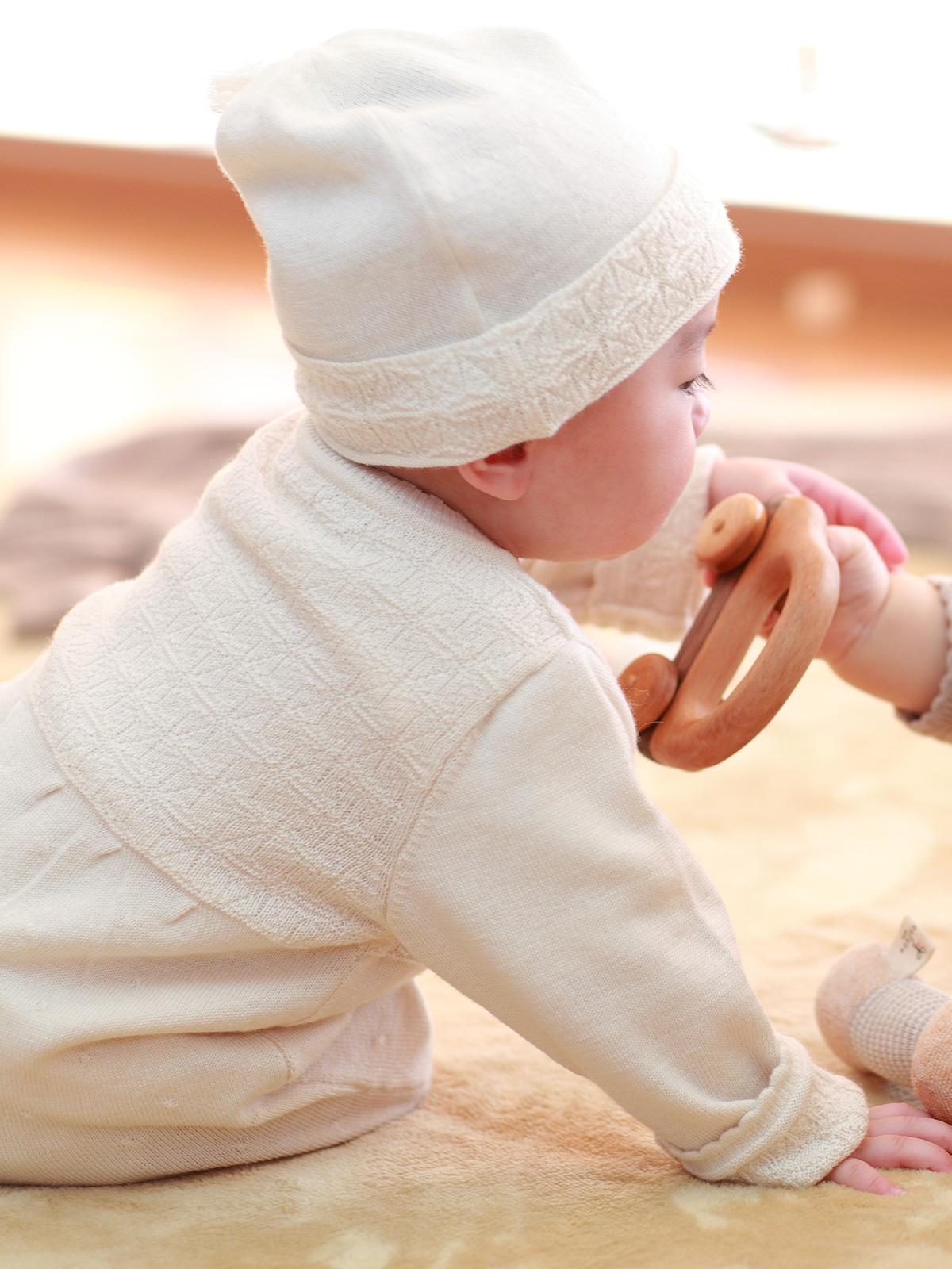 麻の葉柄帽子/カシミヤ × シルク × コットン/アイボリー