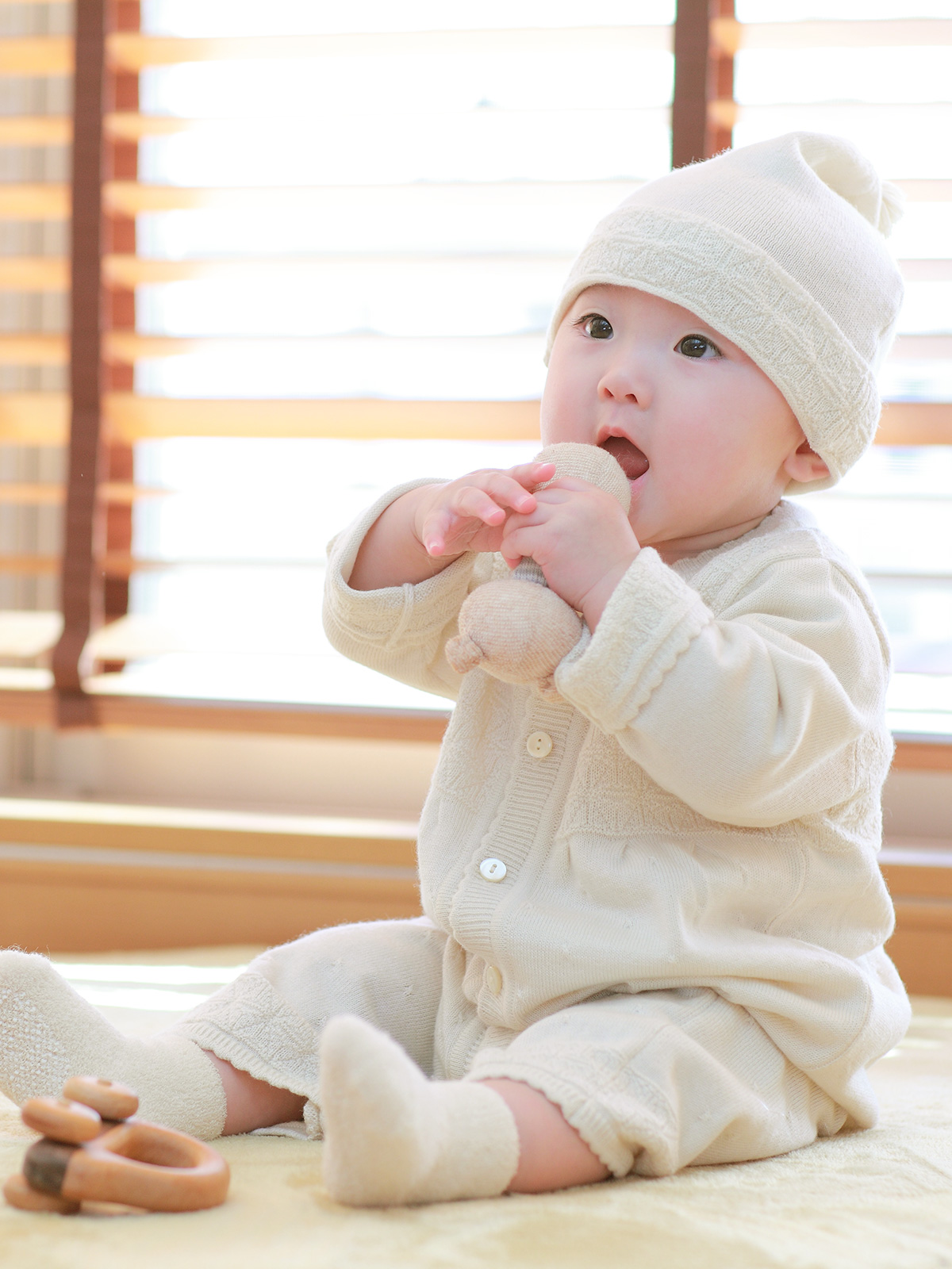 麻の葉柄帽子/カシミヤ × シルク × コットン/アイボリー