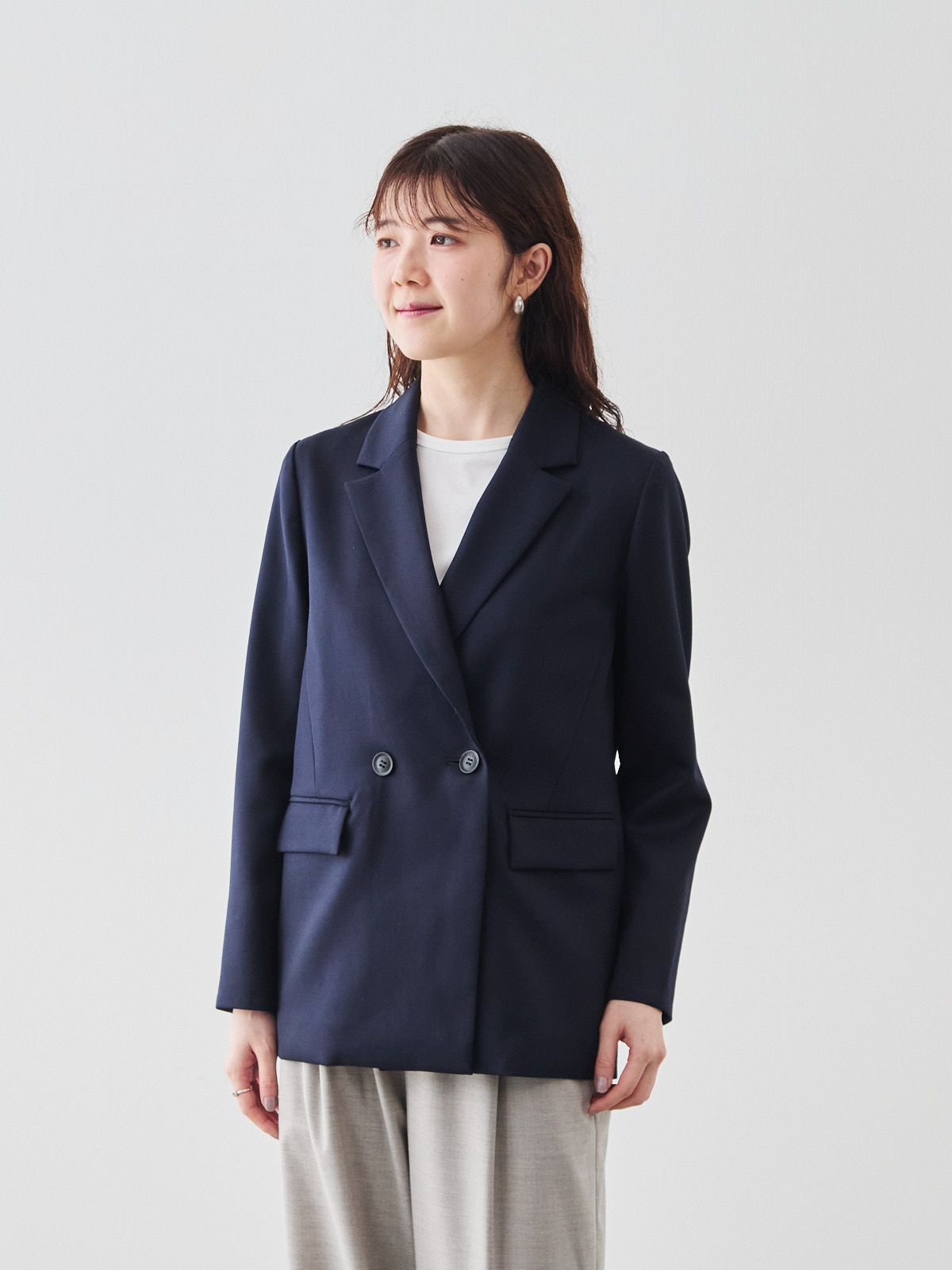 ウォッシャブルウール・ダブルジャケット/ネイビー