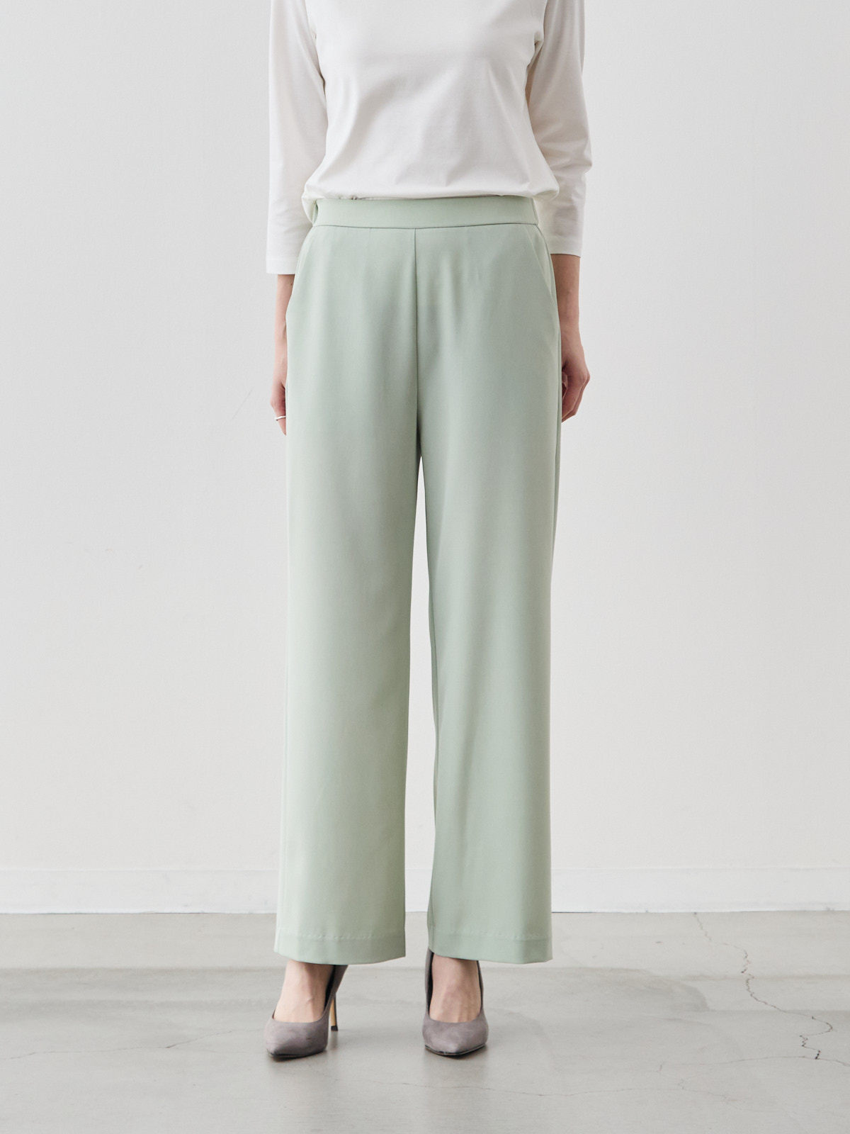 365日のイージー・エレガンスパンツ/セミワイド/ウォッシャブル/グリーン