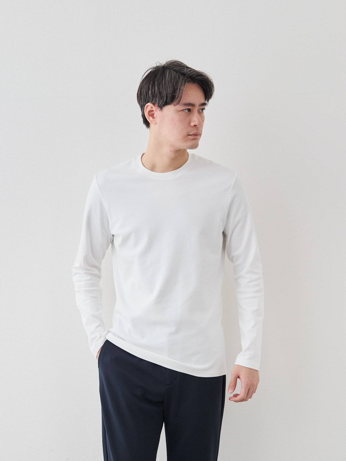 スビンプラチナムコットン100%ロンT/エクストラ・ソフト/ホワイト