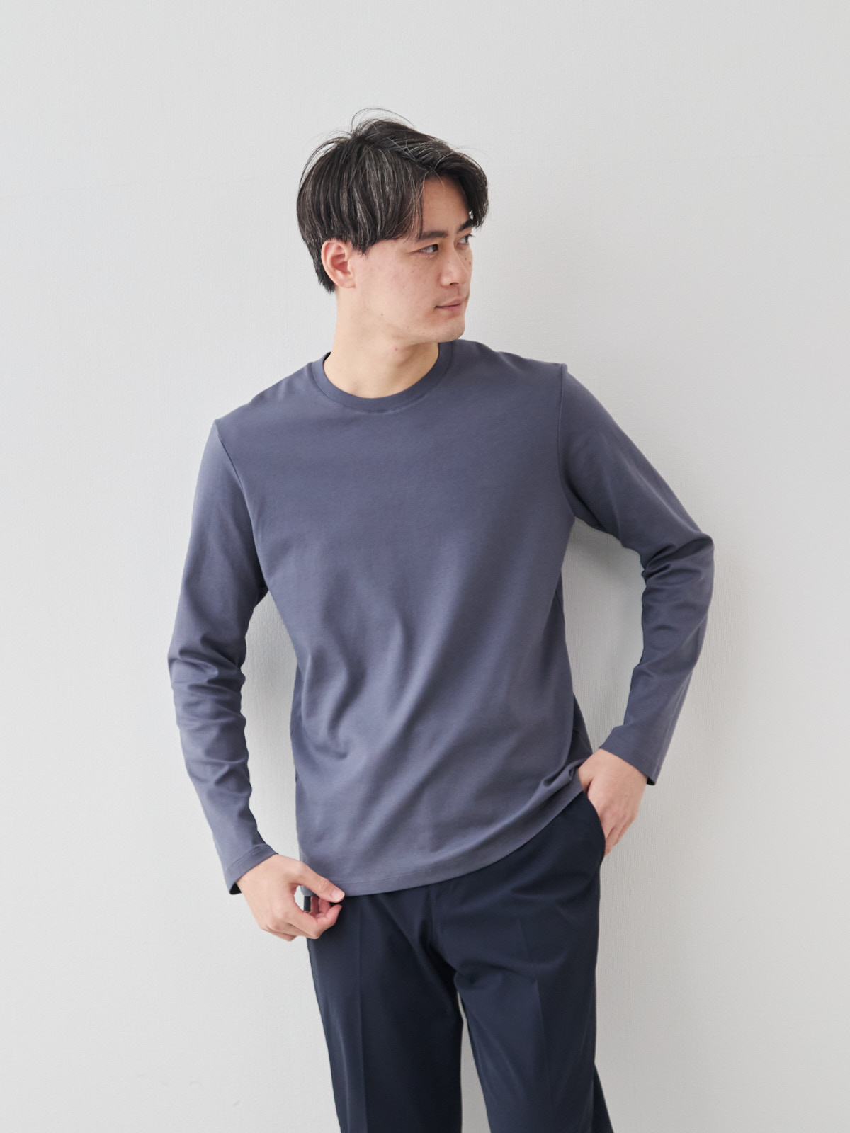 スビンプラチナムコットン100%ロンT/エクストラ・ソフト/グレー