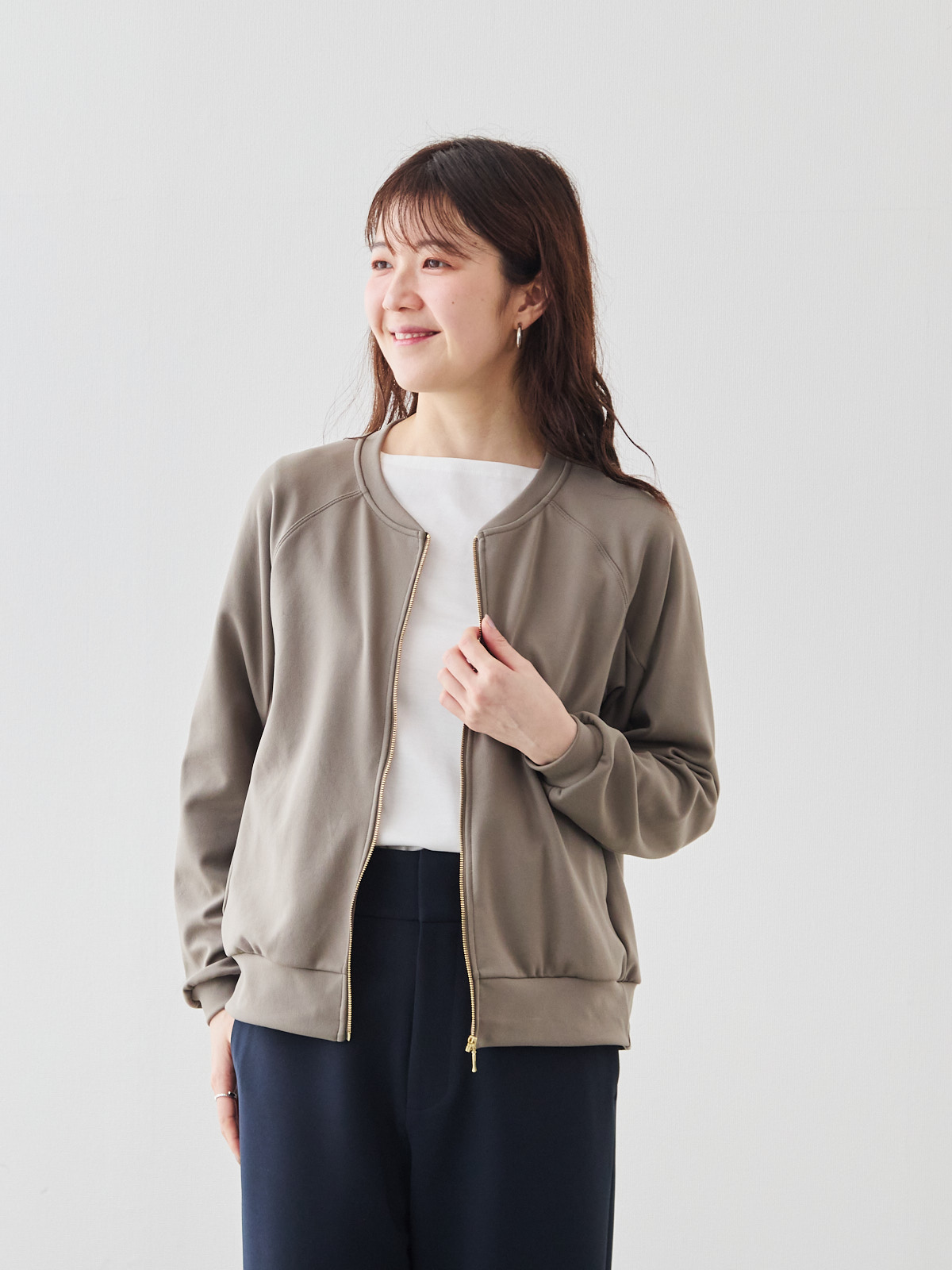 エアーノーカラーブルゾン/2wayシルエット/ダークベージュ