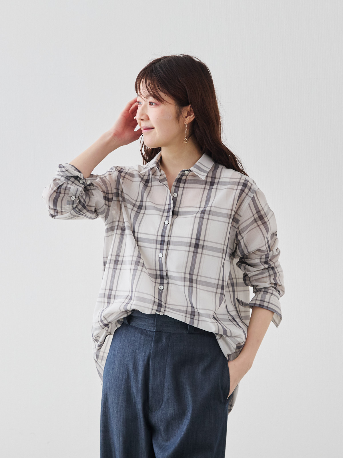 エアリーシアー・チェックシャツ/ベージュ
