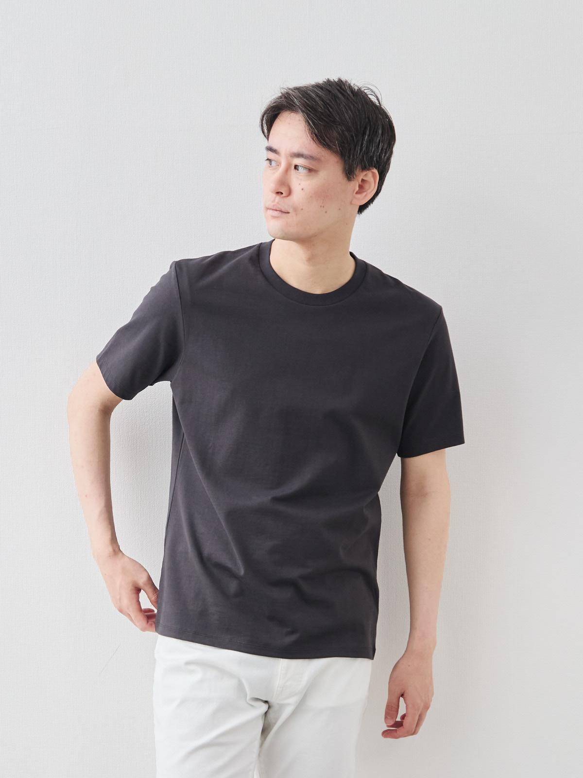 10 Years スムースコットンTシャツ/レギュラー/クルーネック/チャコールグレー