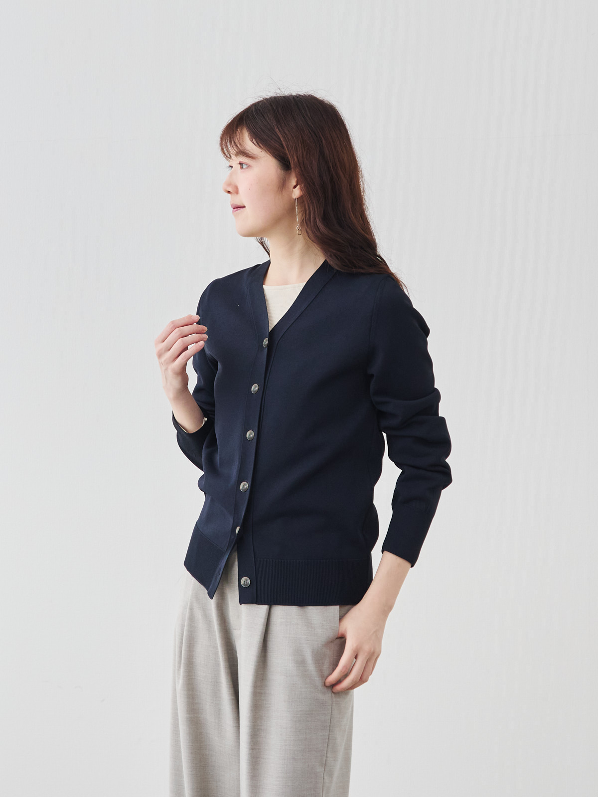 リュクス・ベーシックカーディガン/ウォッシャブル/ネイビー
