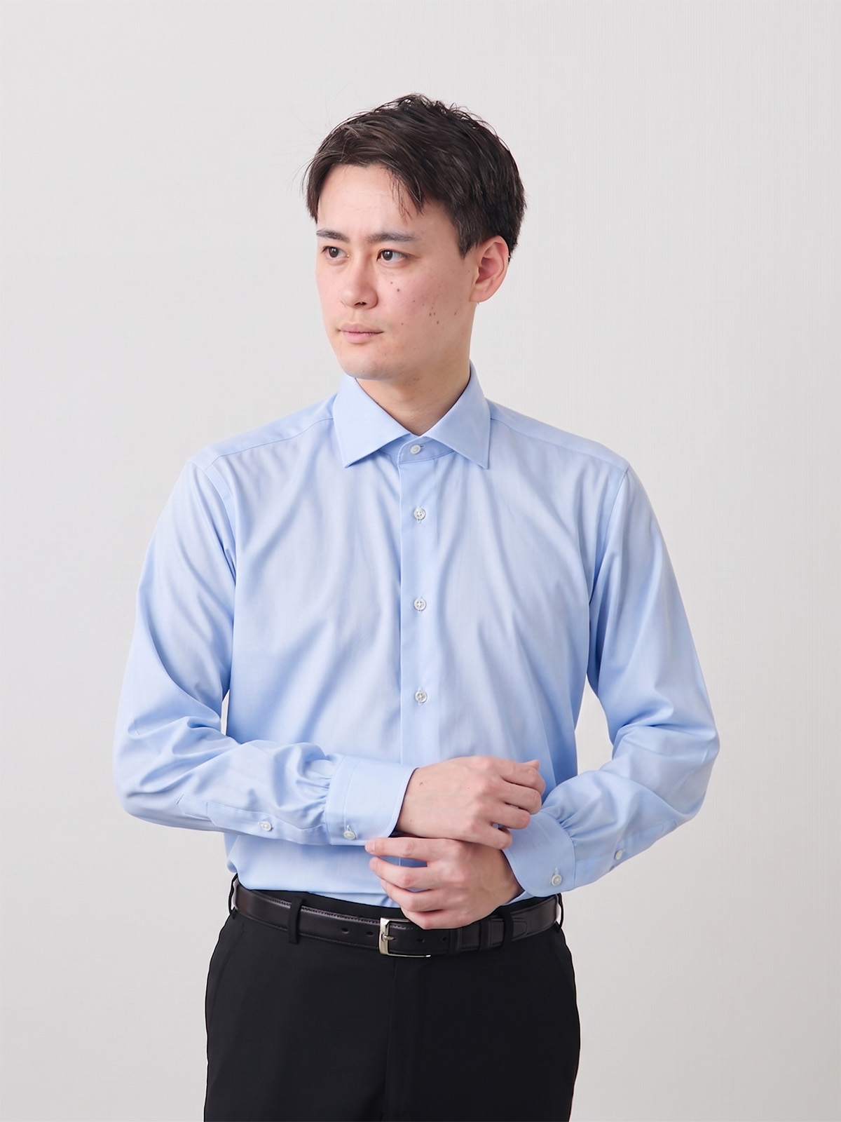 HITOYOSHI × 浜松TEXTILE 身体を起点につくる美しいオーダーシャツ/平織(ブロード)/サックス ※お仕立てイメージ画像