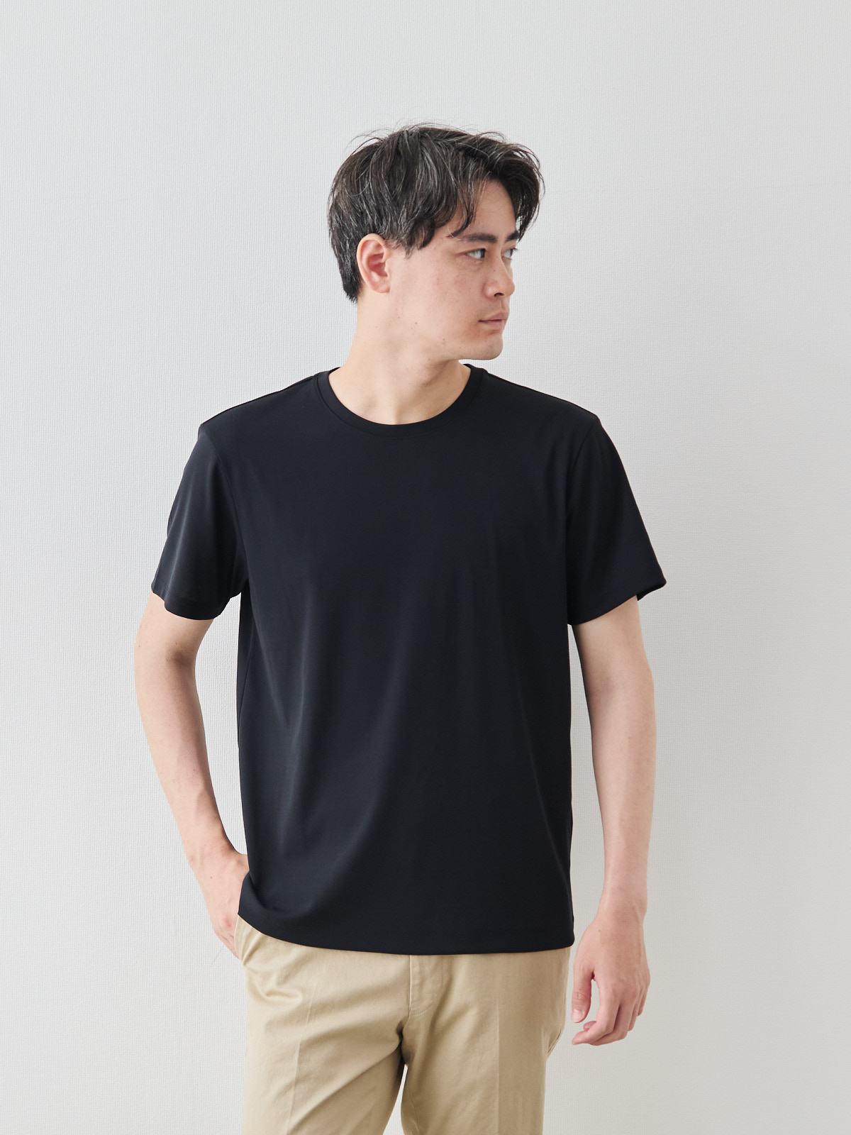 “風、抜ける” 冷ヤシャリ コットンTシャツ/超冷感/ブラック
