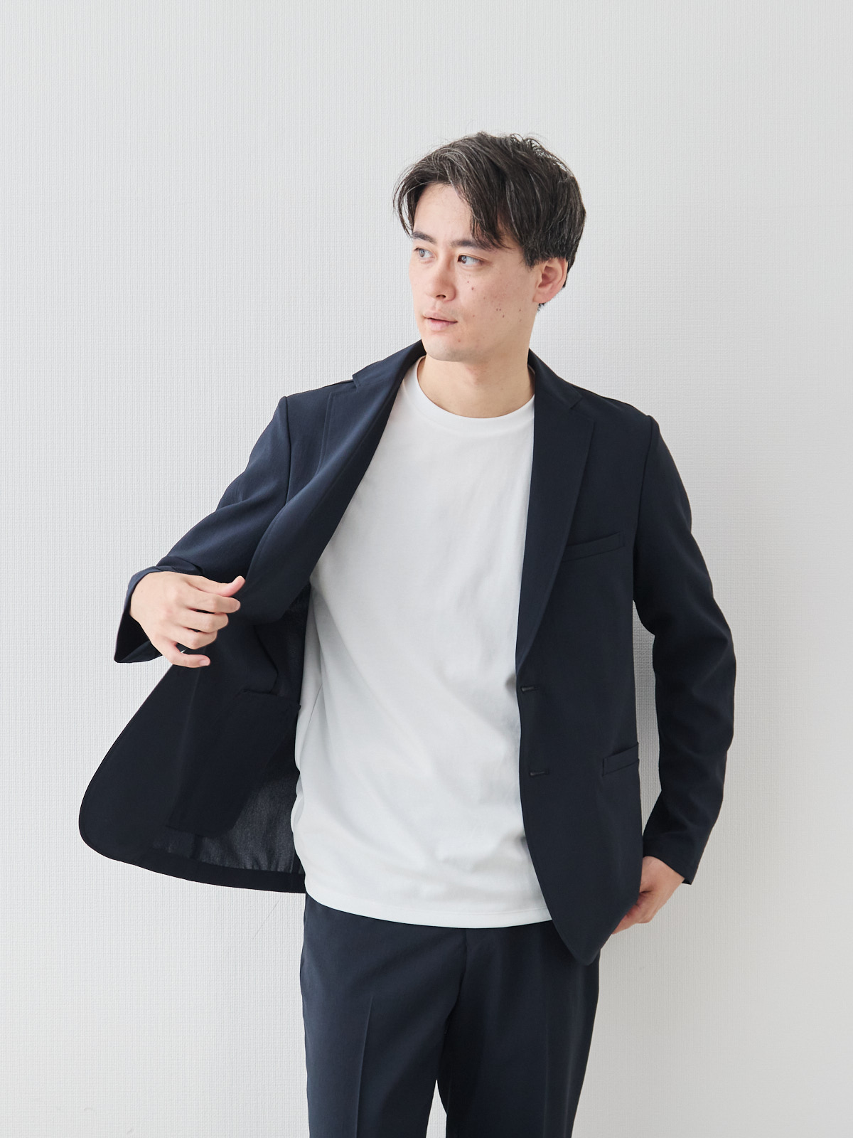 “風、抜ける” ドライサマー ジャケット/ウォッシャブル/ダークネイビー モデル 181cm 71kg ウエスト82cm サイズ L