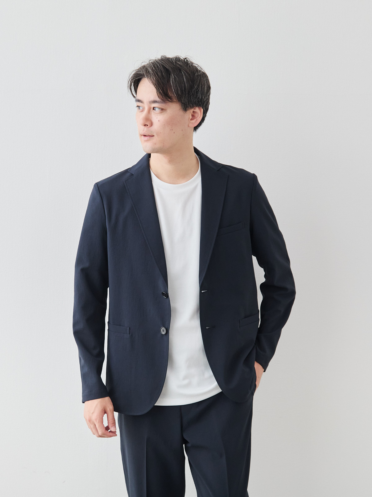 “風、抜ける” ドライサマー ジャケット/ウォッシャブル/ダークネイビー モデル 181cm 71kg ウエスト82cm サイズ L