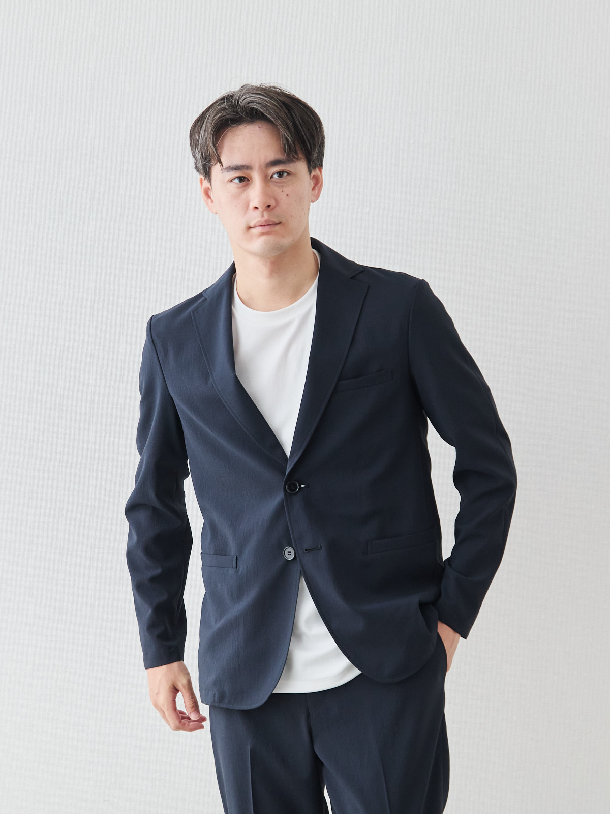 “風、抜ける” ドライサマー ジャケット/ウォッシャブル/ダークネイビー モデル 181cm 71kg ウエスト82cm サイズ L