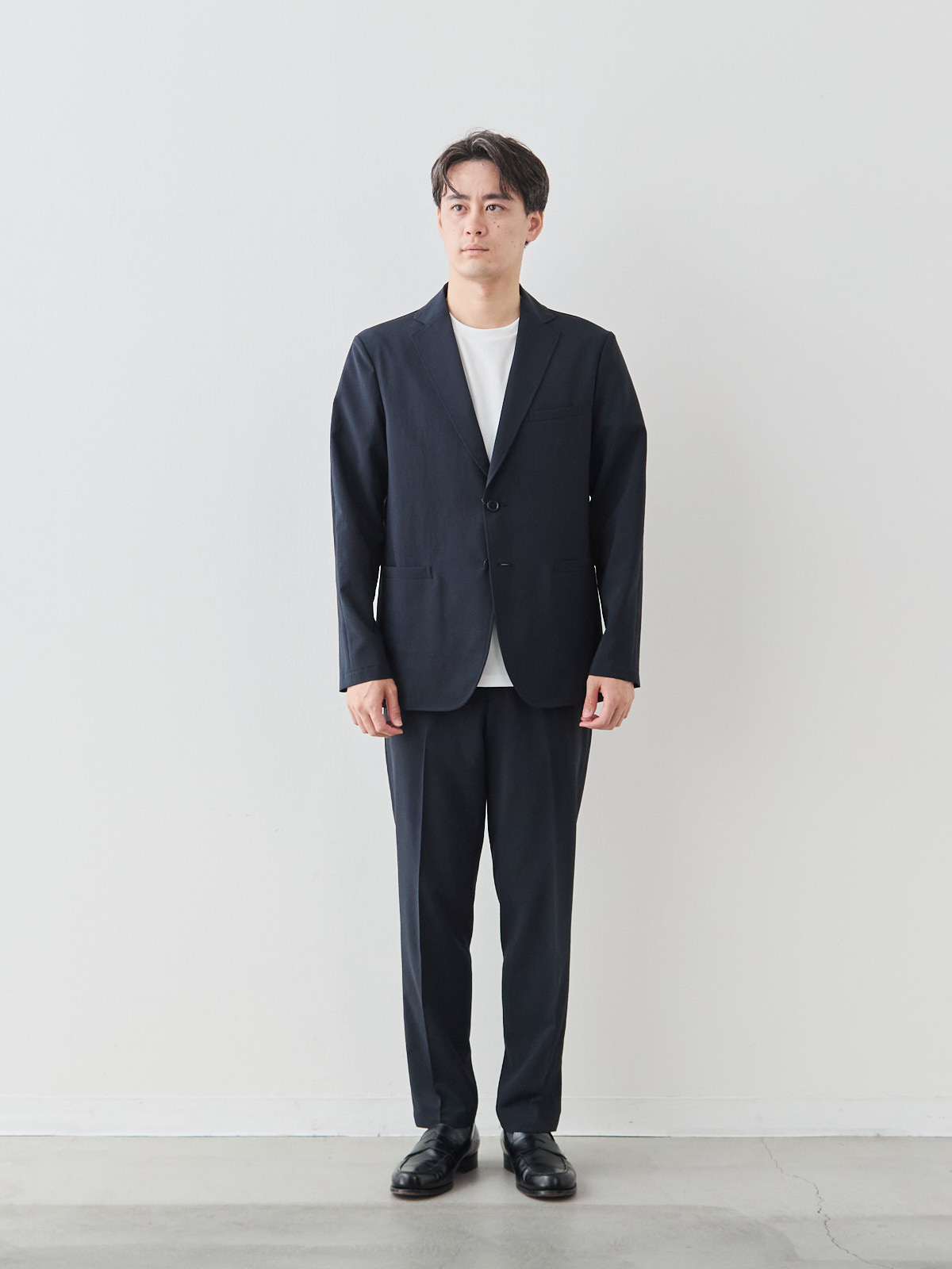 “風、抜ける” ドライサマー ジャケット/ウォッシャブル/ダークネイビー モデル 181cm 71kg ウエスト82cm サイズ LL