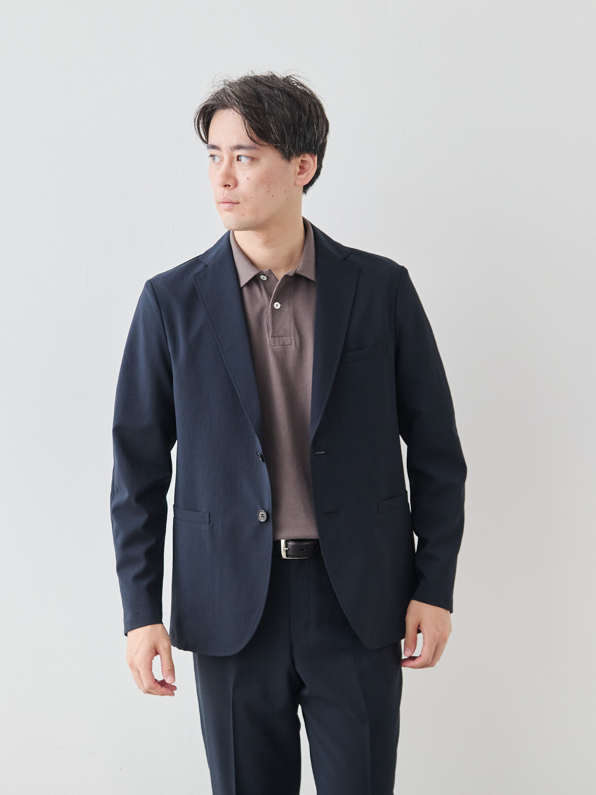 “風、抜ける” ドライサマー ジャケット/ウォッシャブル/ダークネイビー モデル 181cm 71kg ウエスト82cm サイズ L
