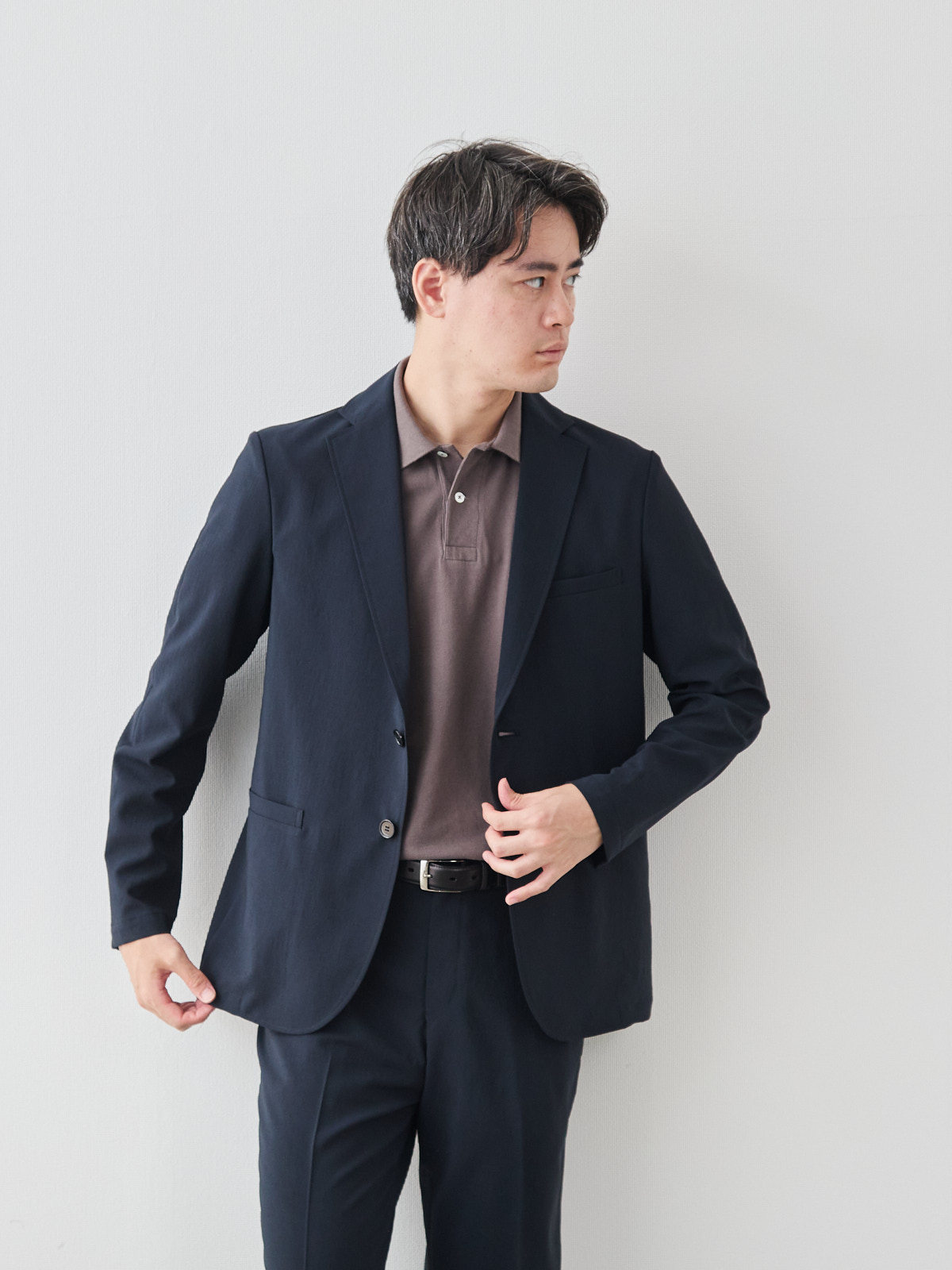 “風、抜ける” ドライサマー ジャケット/ウォッシャブル/ダークネイビー モデル 181cm 71kg ウエスト82cm サイズ L
