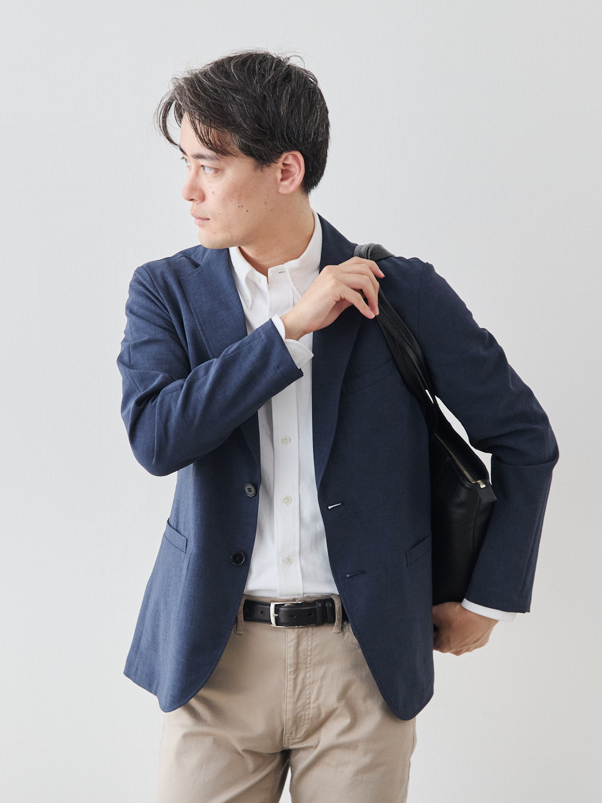 “風、抜ける” ドライサマー ジャケット/ウォッシャブル/ブルーネイビー モデル 181cm 71kg ウエスト82cm サイズ L
